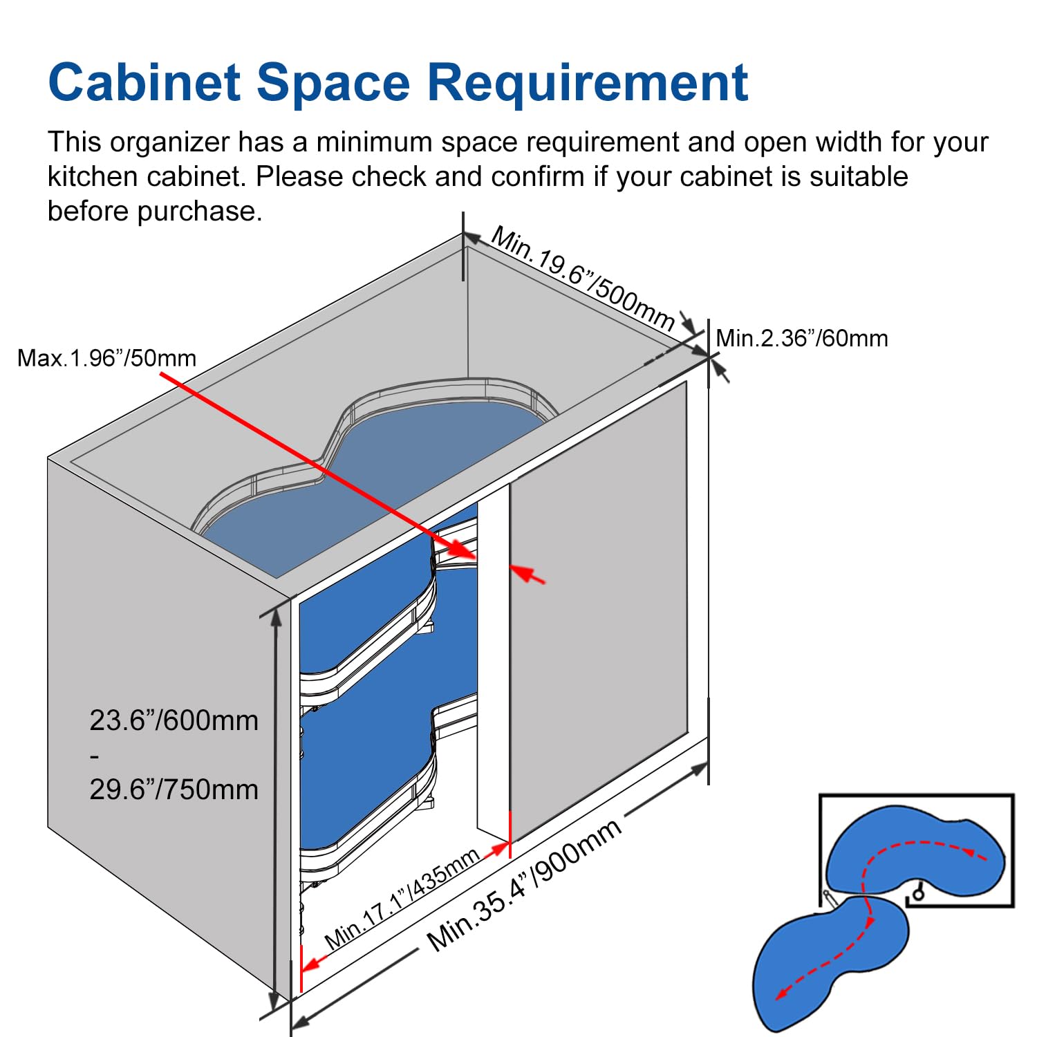 Vadania Left Swing Pull Out Organizer For 36'' Blind Corner Kitchen Cabinet, 2 Tiers Swing Tray, Soft Close, Left Handed Open