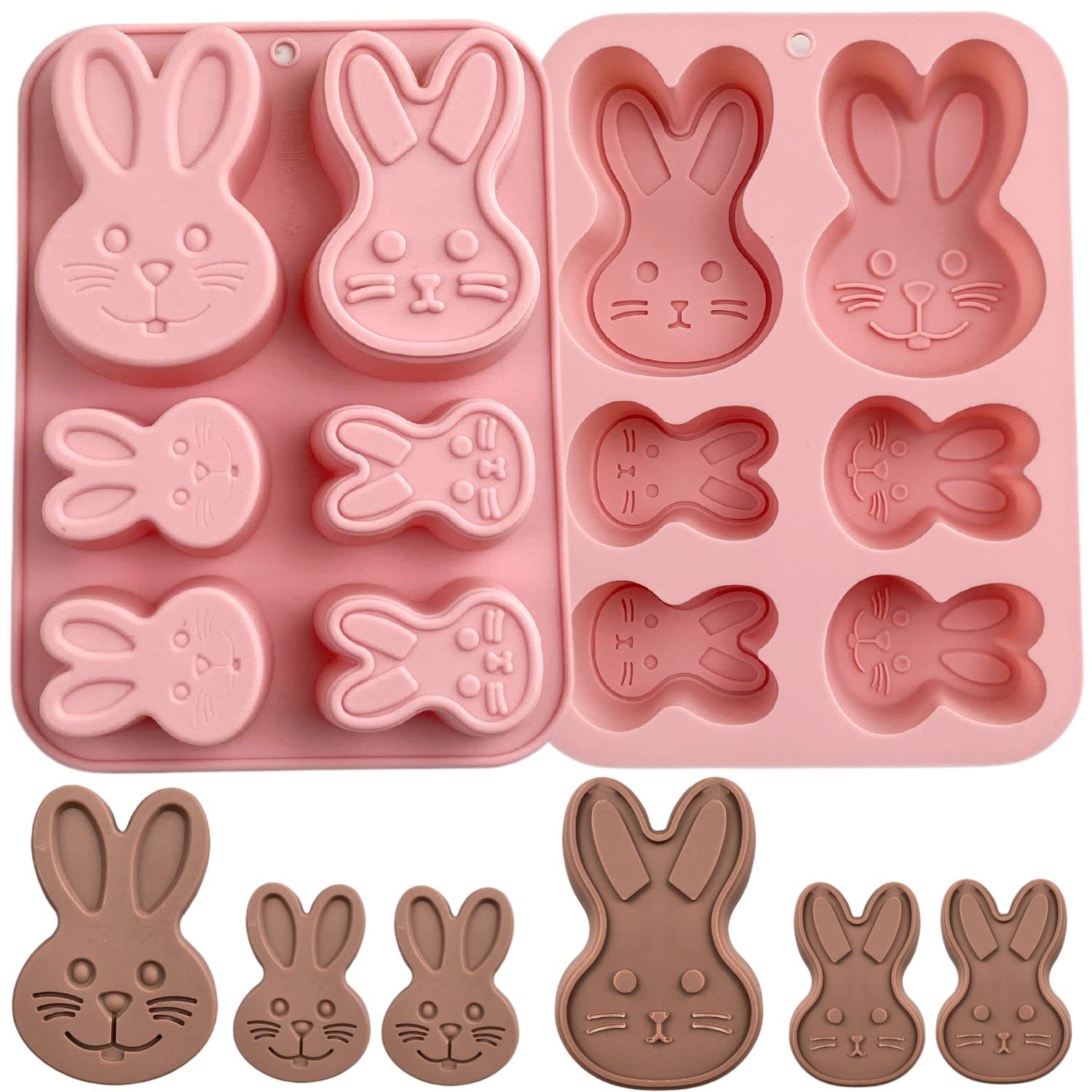 Crethinkaty 1 Pieces Rabbit Silicone Chocolate Moulds 6 Cavity Bunny Head Shapes Easter Molds For Diy Chocolate,Candy,Jelly