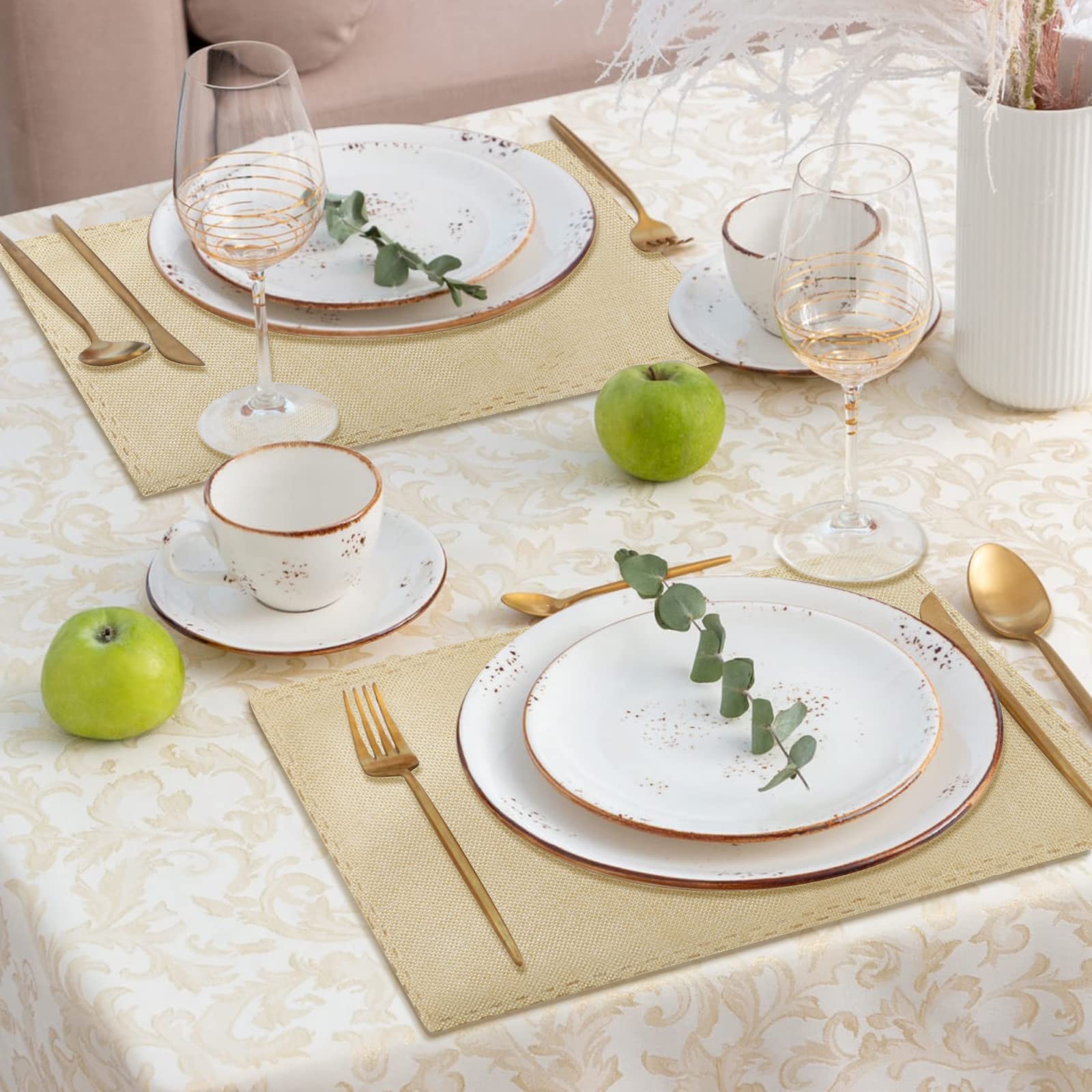 Table Placemats Set Of 8, Washable Dining Table Mats Cloth Place Mats For Kitchen Table, Square Farmhouse Table Placemats For In