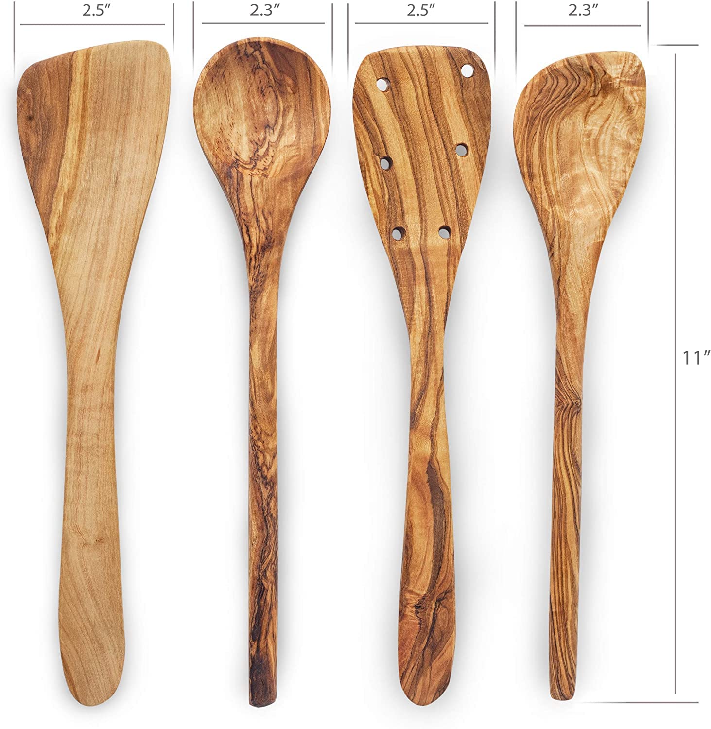 Forest Decor Olive Wood Utensils Set For Cooking - 4Pcs Non-Stick Handcrafted Wooden Spatulas For Cookware - Non Scratch Natural