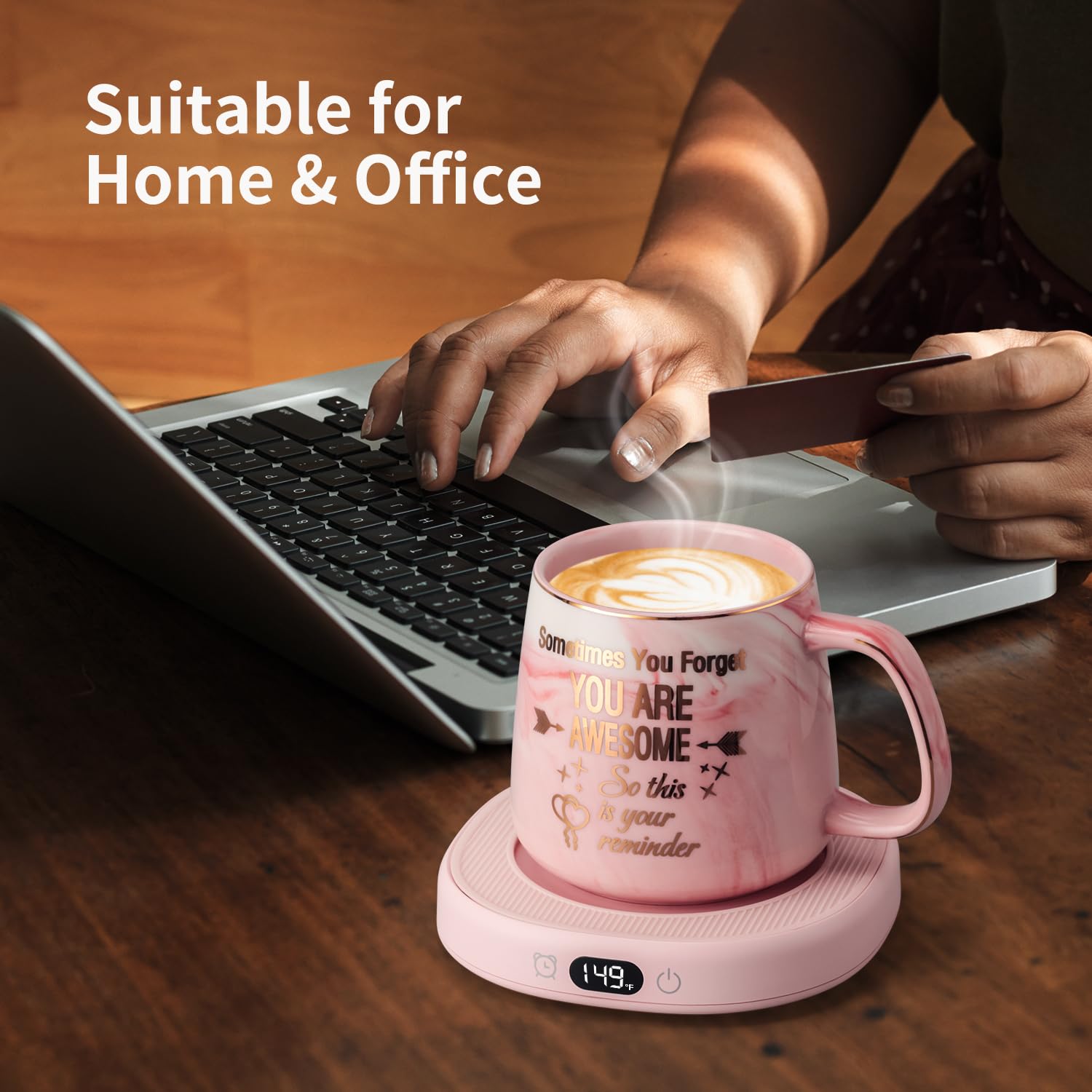 Coffee Mug Warmer & You Are Awesome Mug Set, Electric Cup Warmer For Desk Office Home, Beverage Warmer With 3 Temperature Settin