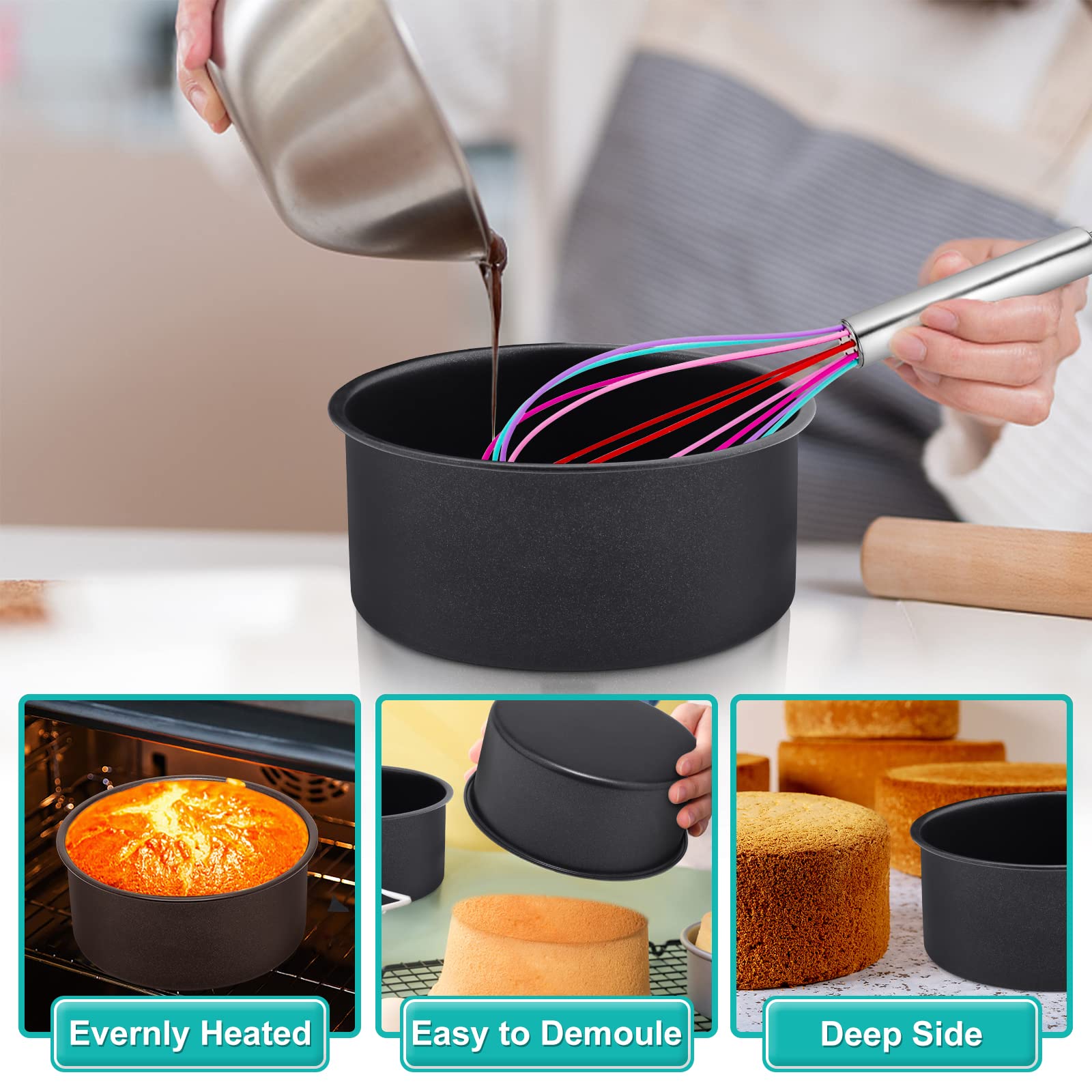 E-Far 6 X 3 Inch Cake Pan Set Of 3, Deep Stainless Steel Small Round Cake Pans Tin For Baking Birthday Wedding Layer Cakes, Stai