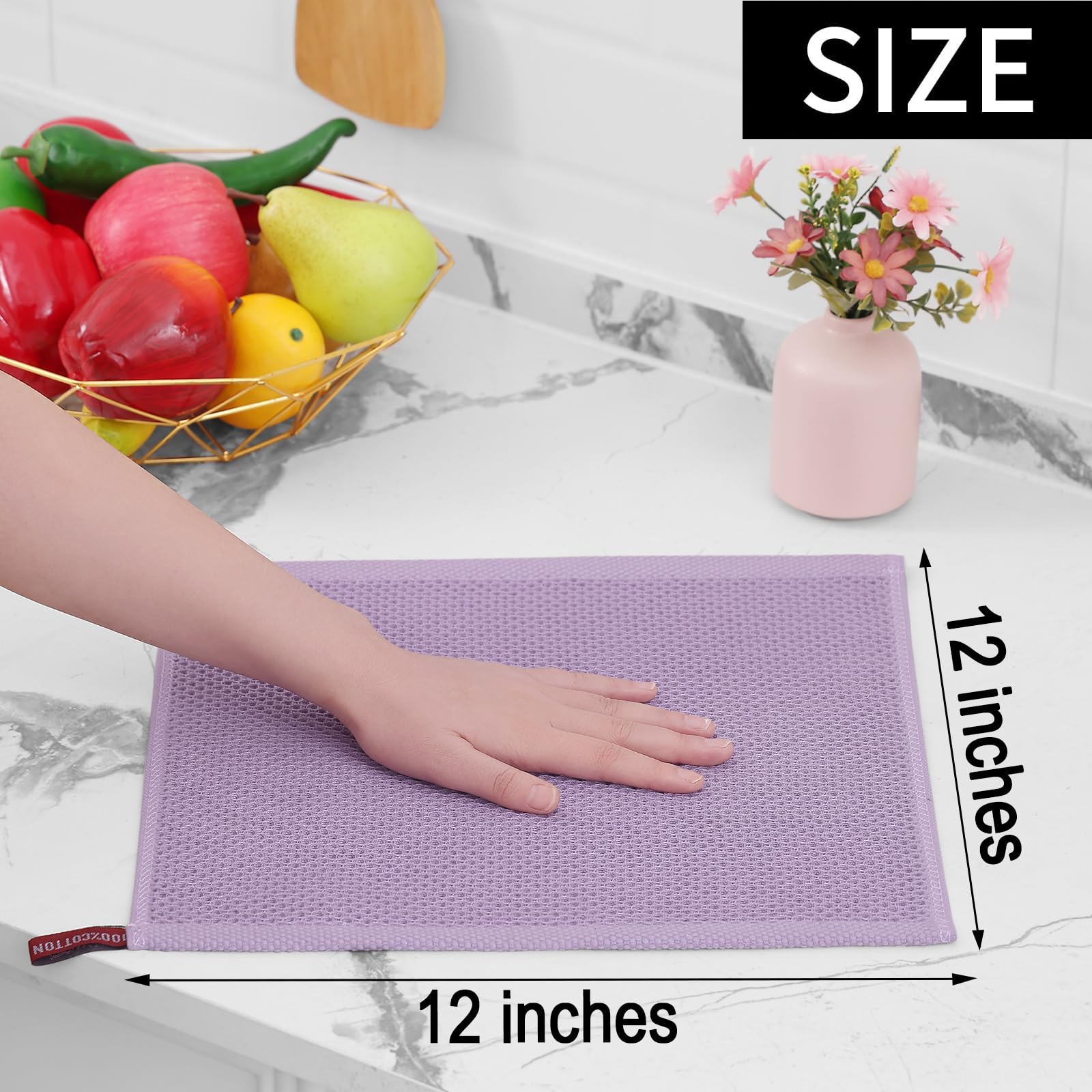 Homaxy 100% Cotton Waffle Weave Kitchen Dish Cloths, Ultra Soft Absorbent Quick Drying Dish Towels, 12 x 12 Inches, 6-Pack, Lave