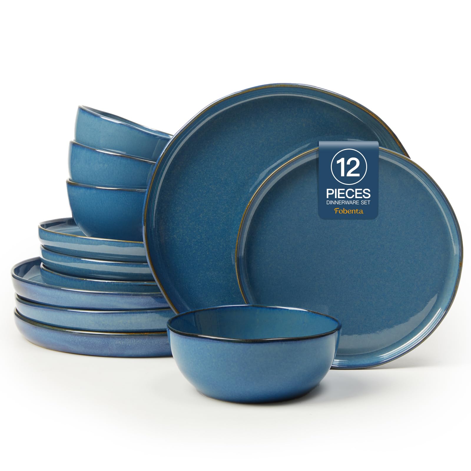 FOBENTA Ceramic Dinnerware Set,12 Piece Modern Dish Set for Stylish Gatherings,Microwave & Dishwasher Safe,Chip-Resistant Plates