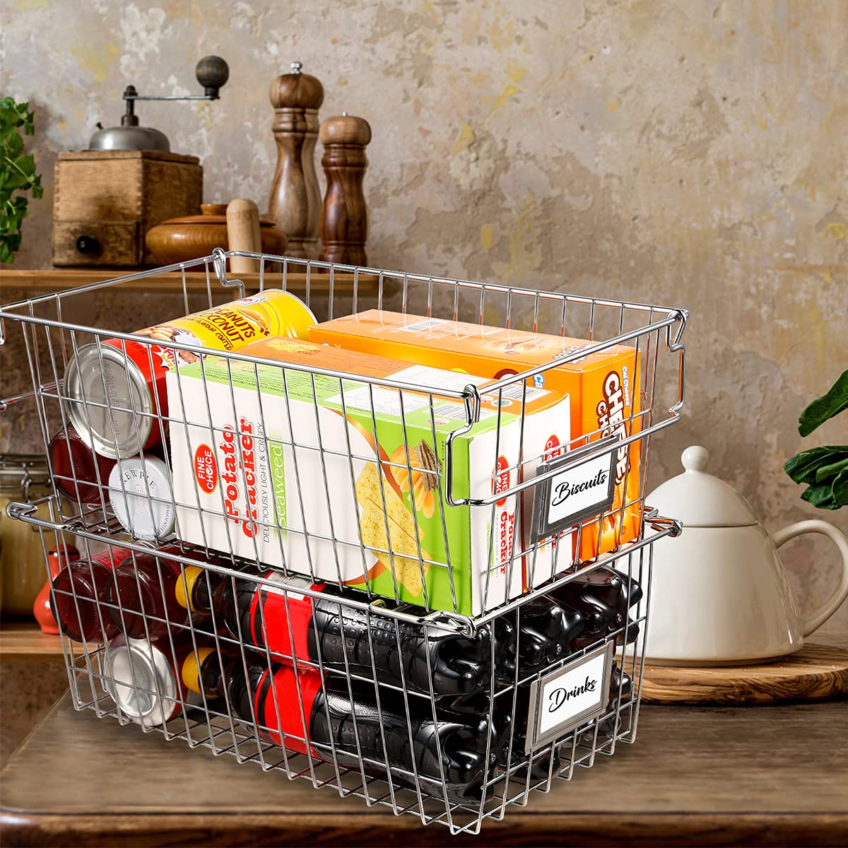 Orgneas 15''X9''X5.7'' Large Stackable Wire Baskets For Pantry Organization And Storage, Chest Freezer Organizer Bins Metal Bask