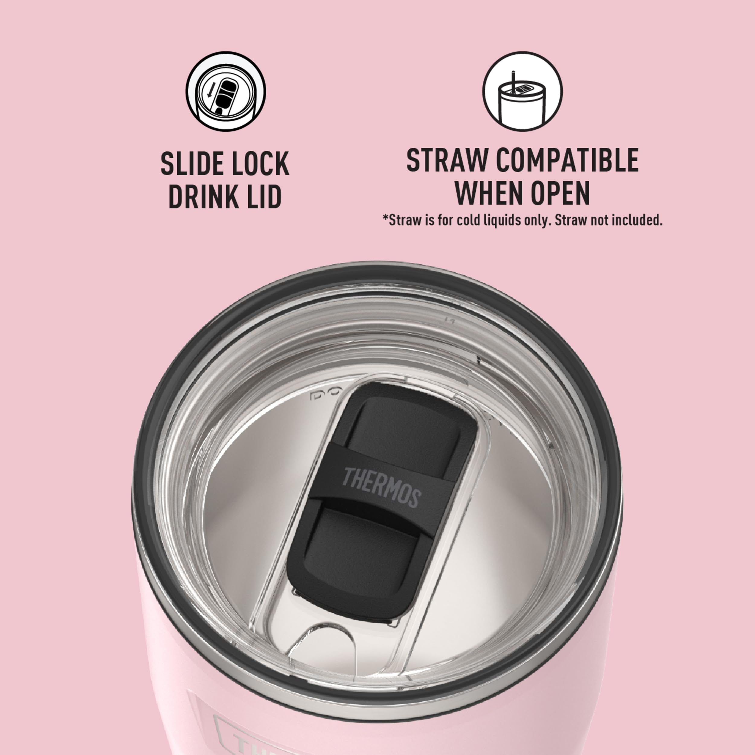 Thermos Icon Series Stainless Steel Cold Tumbler With Slide Lock, 24 Ounce, Sunset Pink