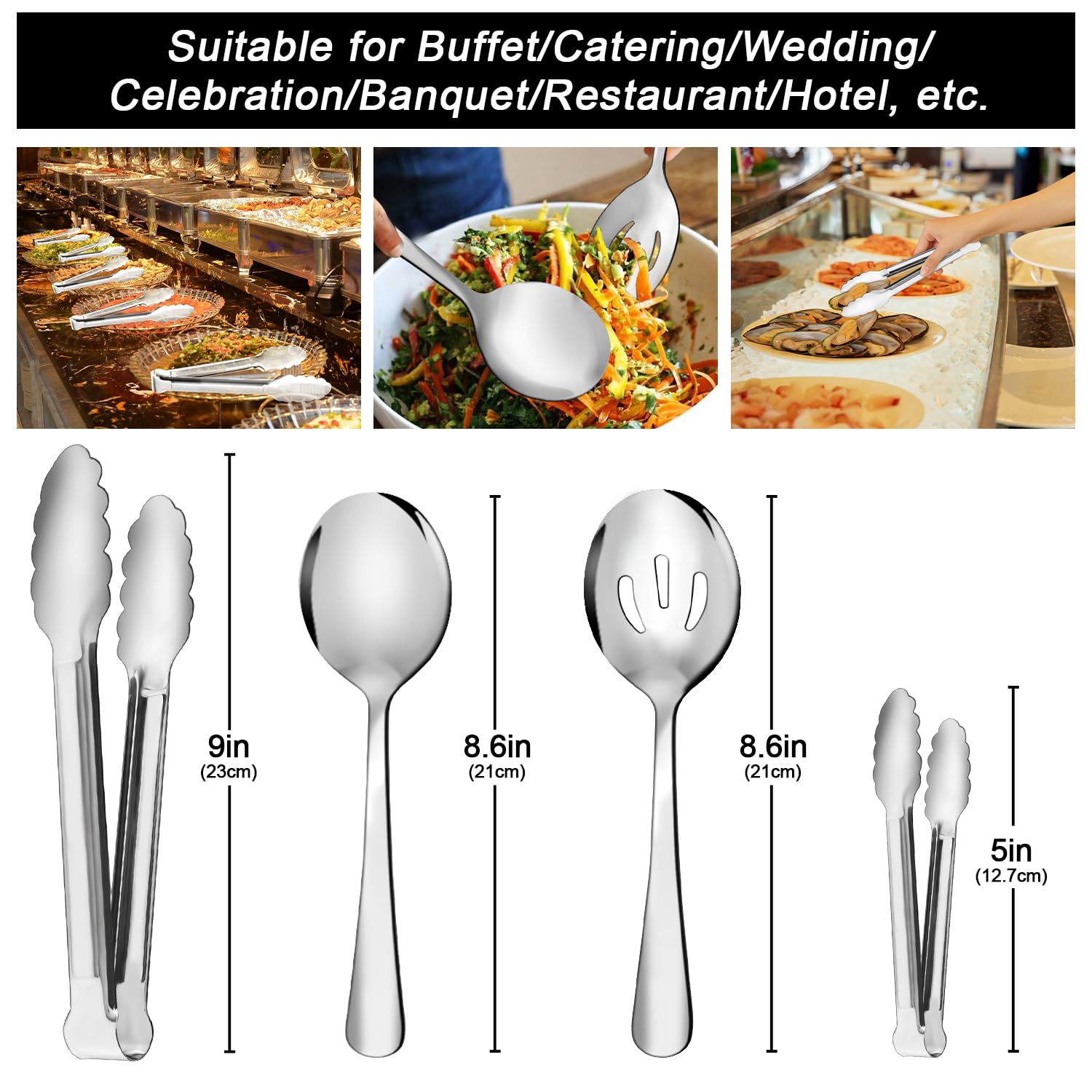 12Pcs Stainless Steel Serving Utensils Sets - Large Serving Spoons,Slotted Spoons,Serving Tongs,Appetizer Tongs,Utensills Sets F