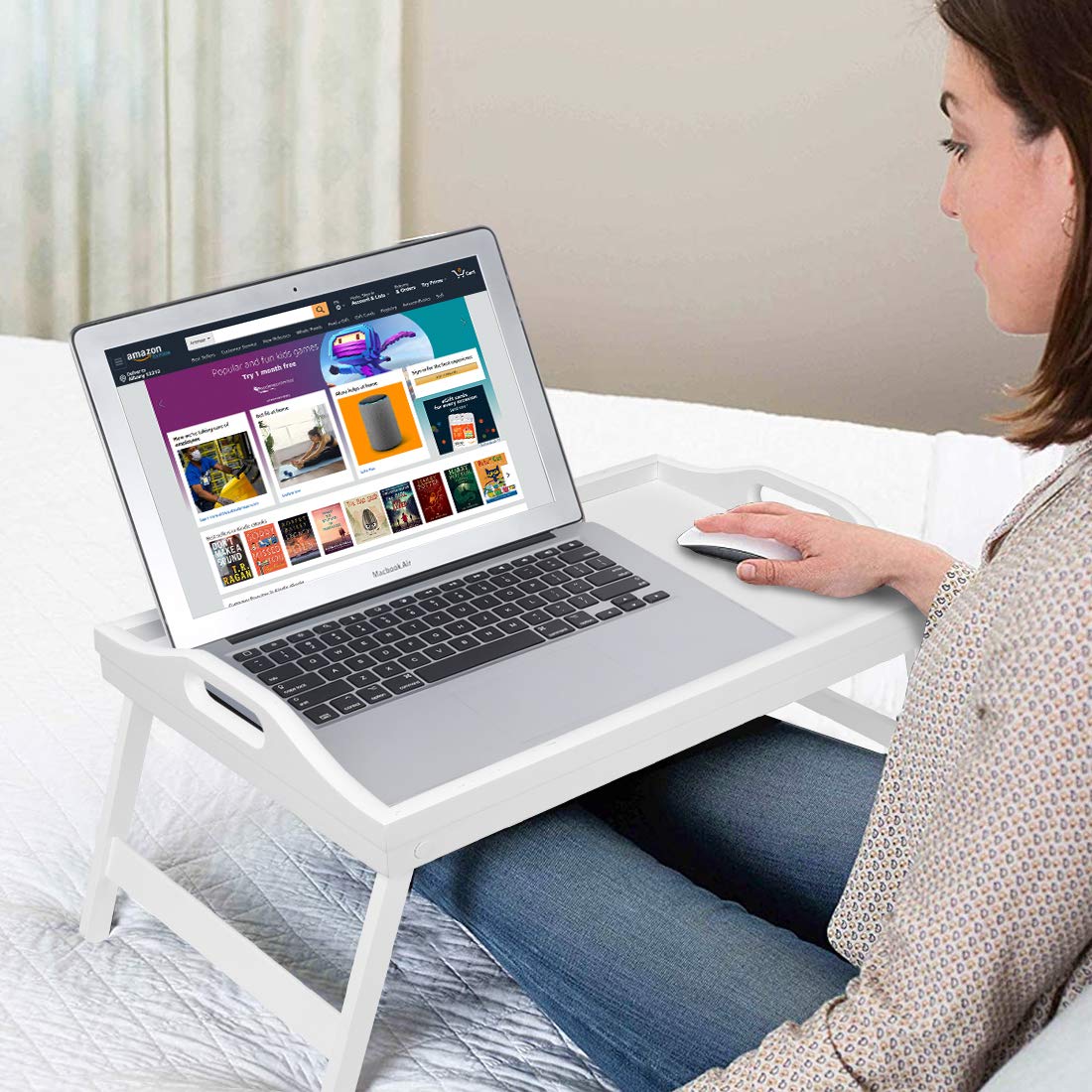 Breakfast Tray Table With Folding Legs Serving Tray Bamboo Dinner Trays For Platter Laptop Desk Bed Table Kitchen Serving Tray S