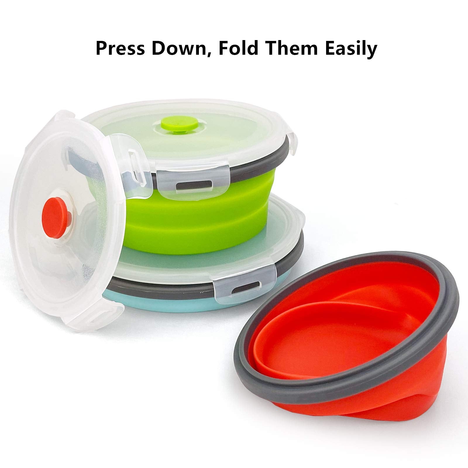 Cartints Round Collapsible Bowls With Lids, Reusable Silicone Food Storage Containers, 3Pack 500-800-1200Ml, Stackable Space Sav