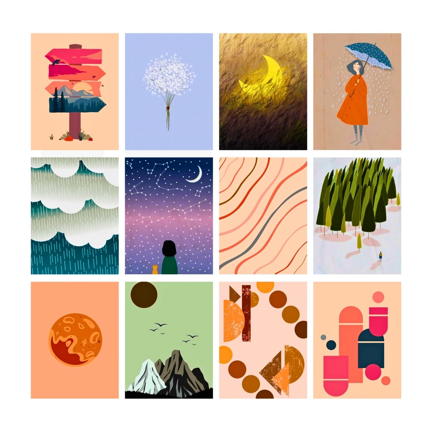 Brandian Wall Posters 12 Pcs Stylish Boho Wall Prints, Modern Art For Bedroom, Study, Or Cafe, Chic And Minimalist Decor, Unfram