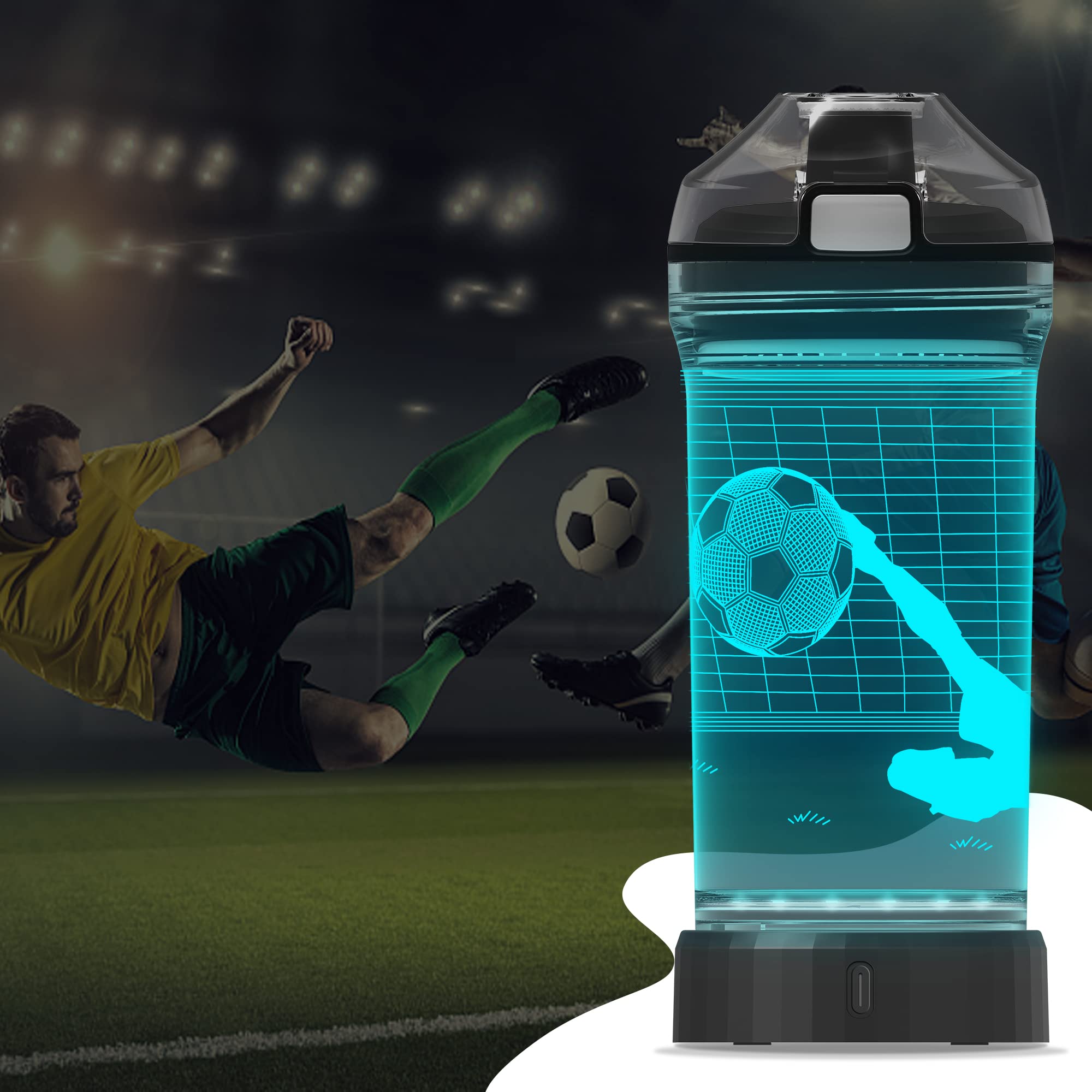 Yuandian Soccer Gifts, Light Up Kids Water Bottle With 3D Soccer Illusion Lamp- 14 Oz Tritan Bpa Free Eco-Friendly - Cool Drinki