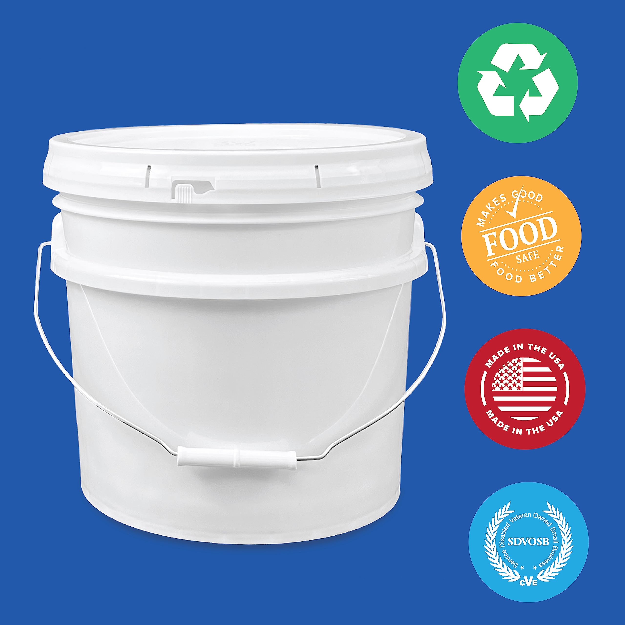 3.5 Gallon White Bucket & Lid - Set of 3 - Durable 90 Mil All Purpose Pail - Food Grade - Contains No BPA Plastic (3.5 Gal. w/Lids - 3pk)