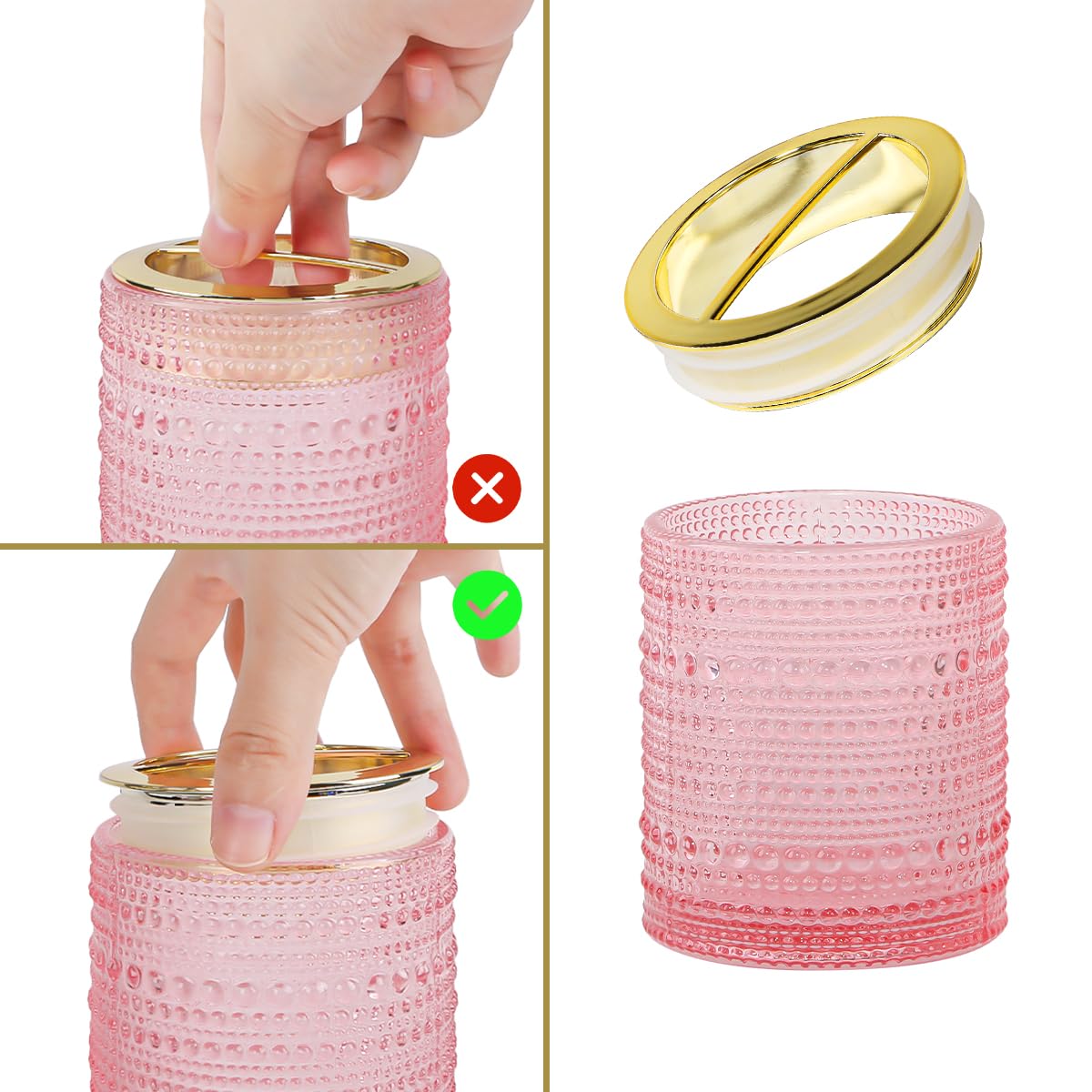 Tonxus Pink Toothbrush Holders,2Pcs Glass Toothbrush Holder Set,Clear 10Oz Bathroom Tumbler,Gold Toothbrush And Toothpaste Cup H