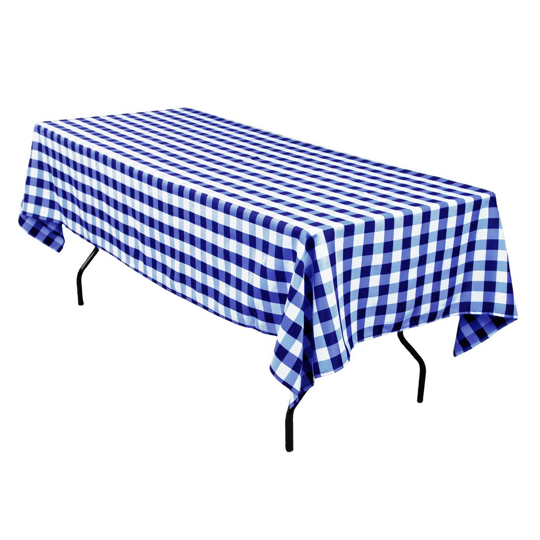 LTC LINENS 60 in. x 102 in. Blue and White Checkered Rectangular Tablecloth - Blue Gingham Table Cloth for 6 Feet Rectangle Tabl