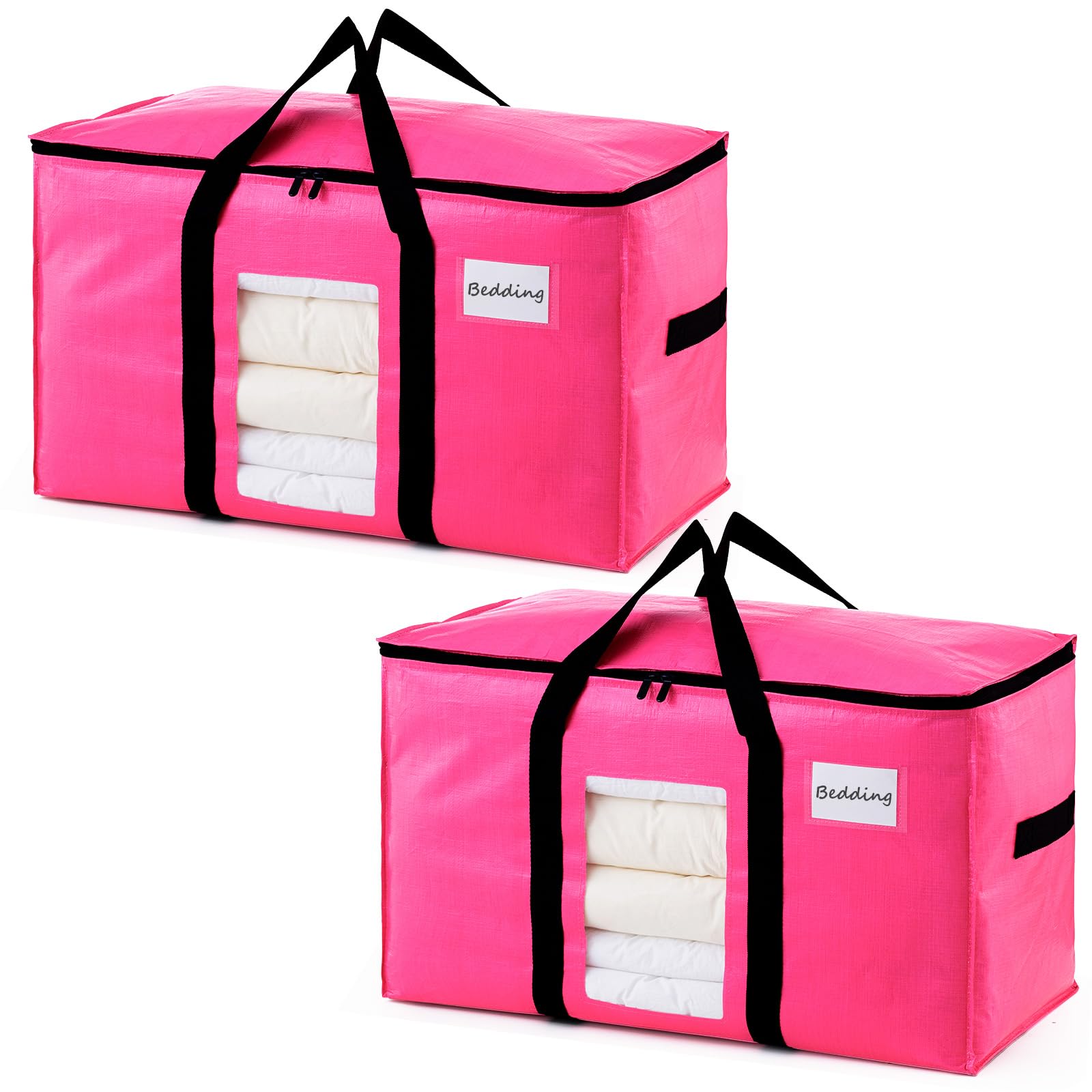 TAILI 2 Pack Pink Extra Large Moving Bags, Heavy Duty Totes with Visible Window, Wrap Around Handles, Space-Saving Storage, Alte