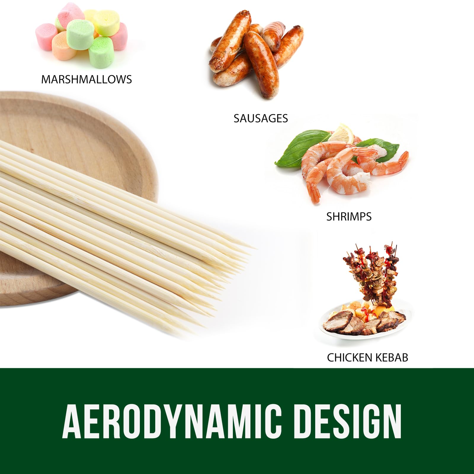 Garsum Natural Bbq Bamboo Skewers, 10 '' Wooden Skewers For Assorted Fruits, Kebabs, Grill, Highly Renewable Natural Resources,