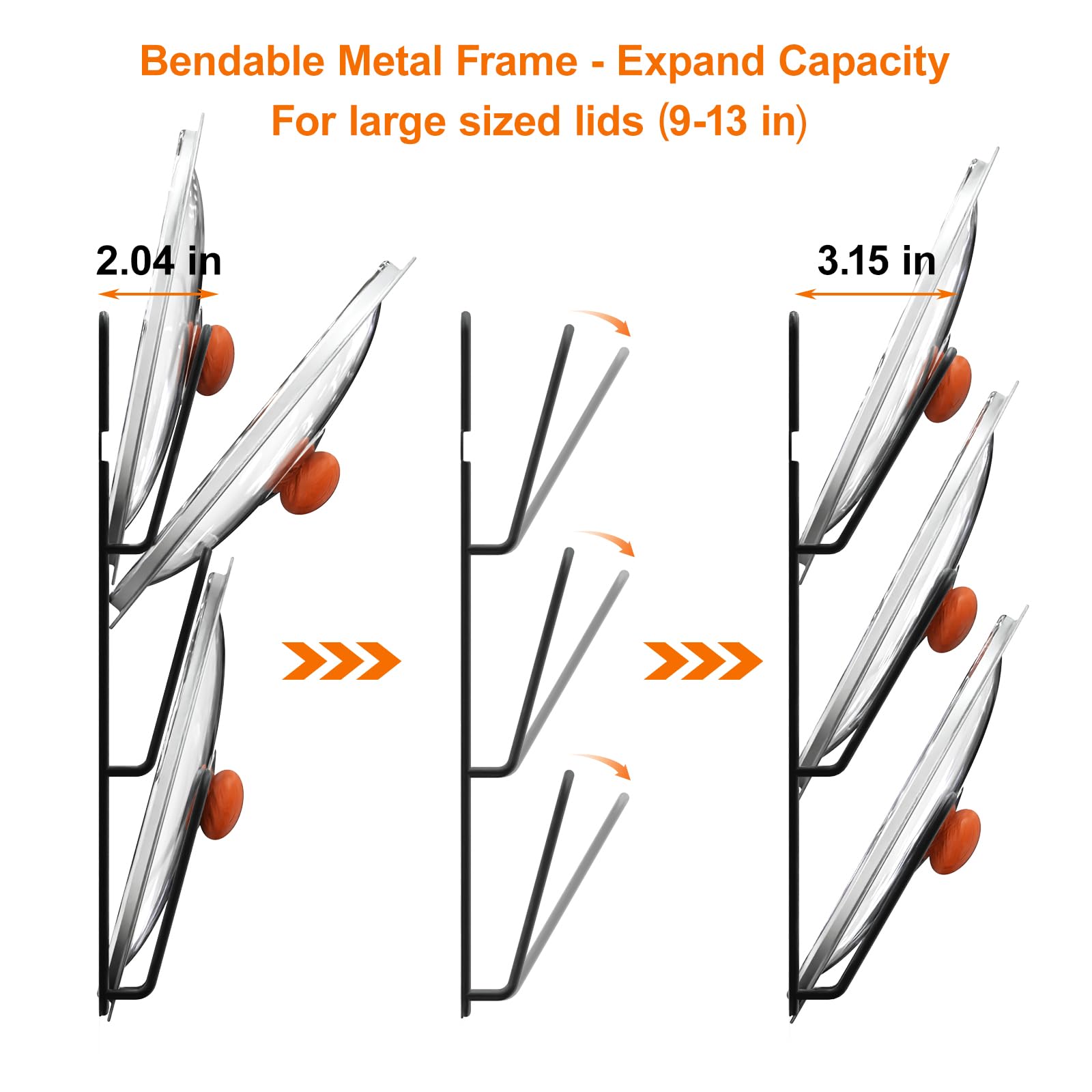2 Pack Pot Lid Organizer Rack, 6-Tier Pot Lids Holder For Cabinet Door/Wall, No Drilling Adhesive Wall/Door Mounted Rustproof Po