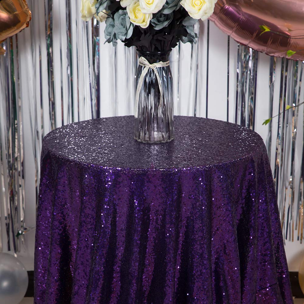Jyflzq Purple Sequin Tablecloth 70 Round Sparkly Drape Table Cloths Table Cover Overlay For Wedding Birthday Party Baby Bridal S