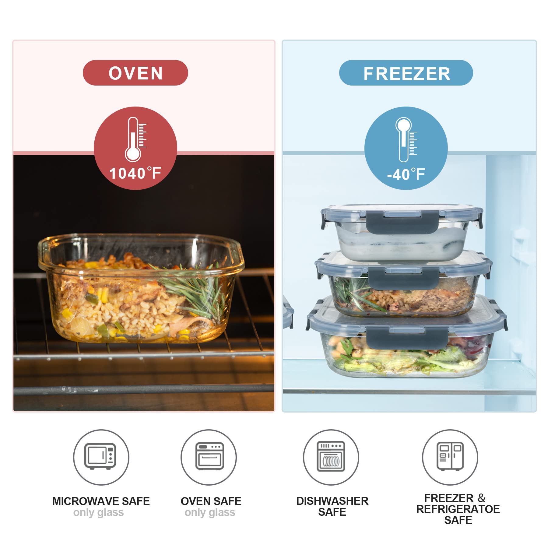 coccot Food Storage Containers Set with Lids Airtight  Meal Prep Containers for Lunch   Glass Lunch Box for Kitchen  BPA Free(20 Pieces)