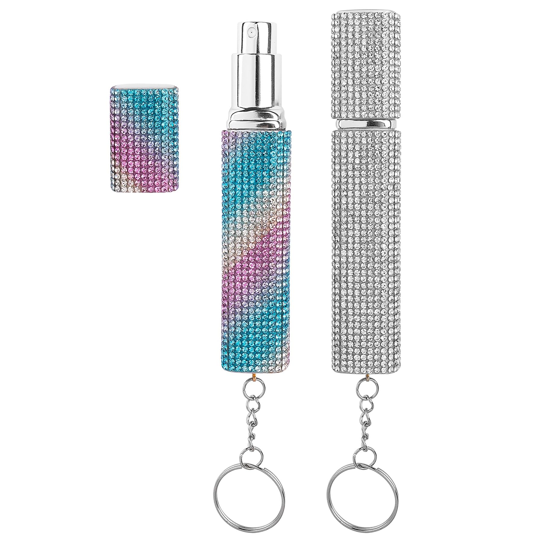 Framendino, 2 Pack Bling Empty Portable Spray Bottle 10ml Transfer Perfume Refillable With Keychain for Travel