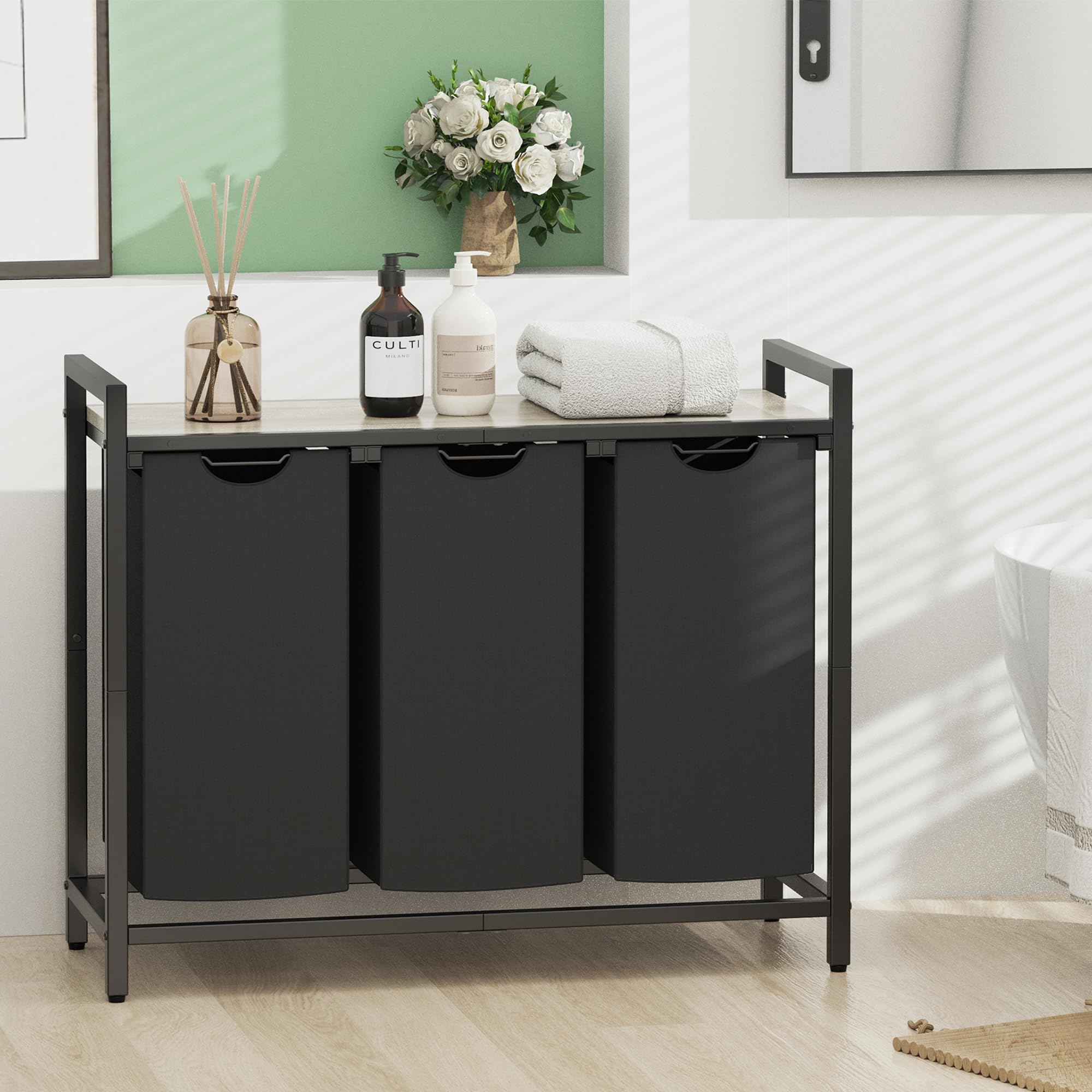 Homedawn Laundry Hamper, Laundry Basket, Laundry Sorter With 2 Pull-Out And Removable Bags, Shelf, Laundry Room Storage With Tab