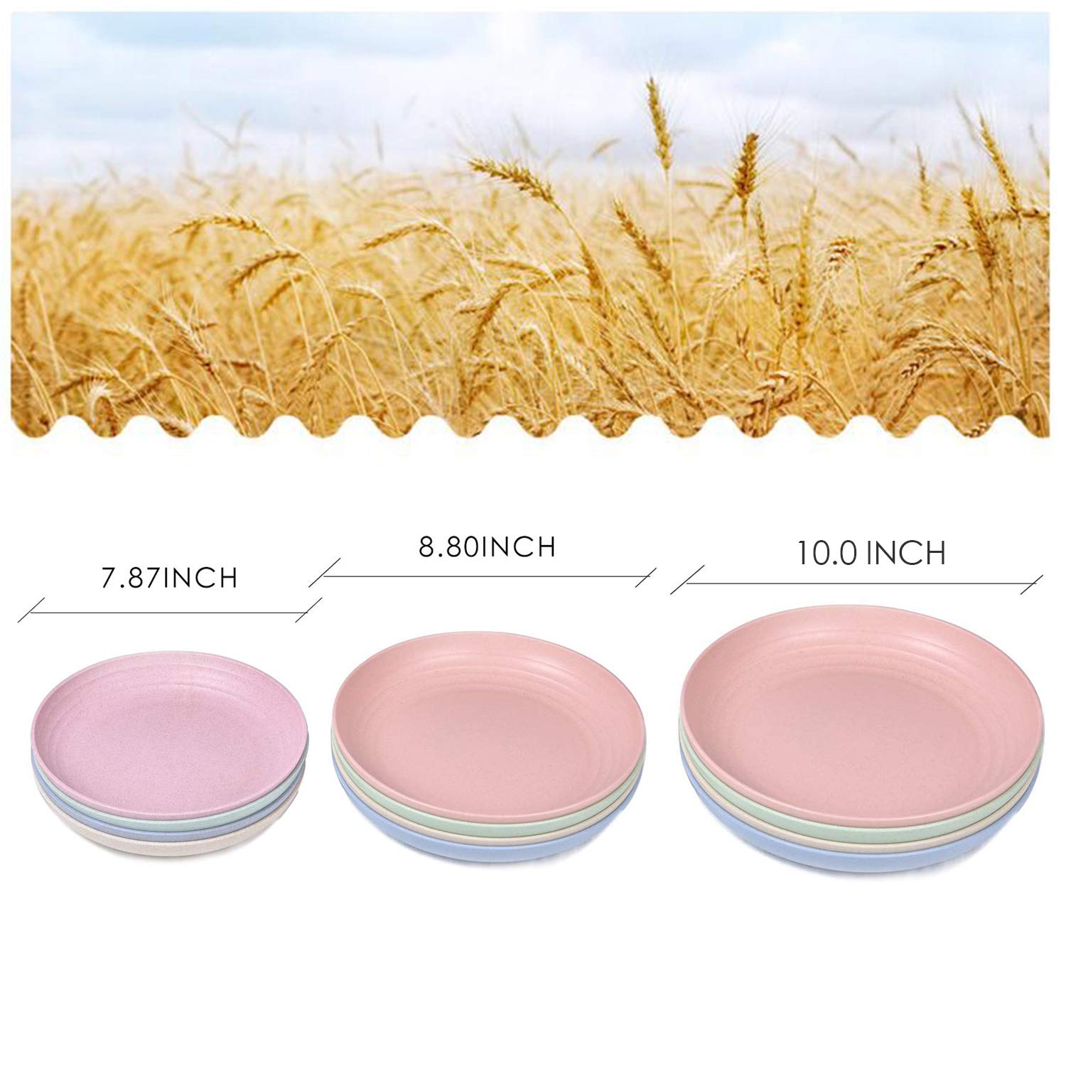 Shopwithgreen Wheat Plastic Reusable Dinner Plates, Camping Outdoor Plates Sets, For Kitchen, Dorm Room, Microwave Dishwasher Sa