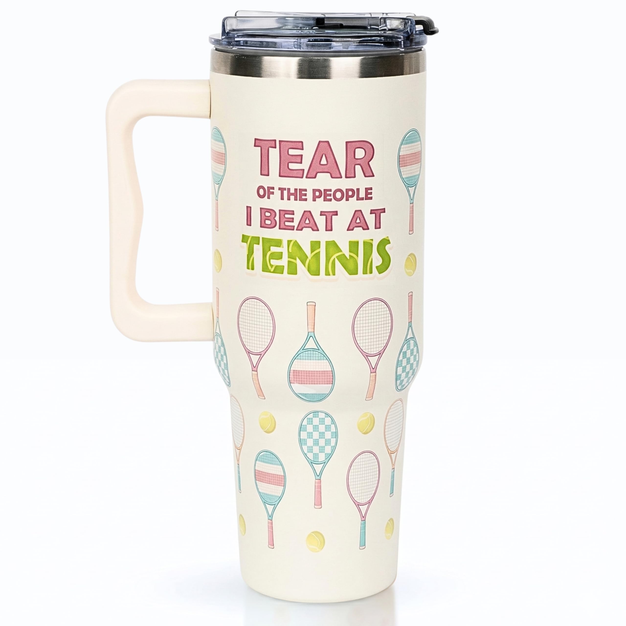 AT2Z GLOBAL Tennis Gifts 40oz Tumbler with Handle and Straw, Tennis Gifts for Women, Birthday Gift for Sports Lovers, Funny Cup 