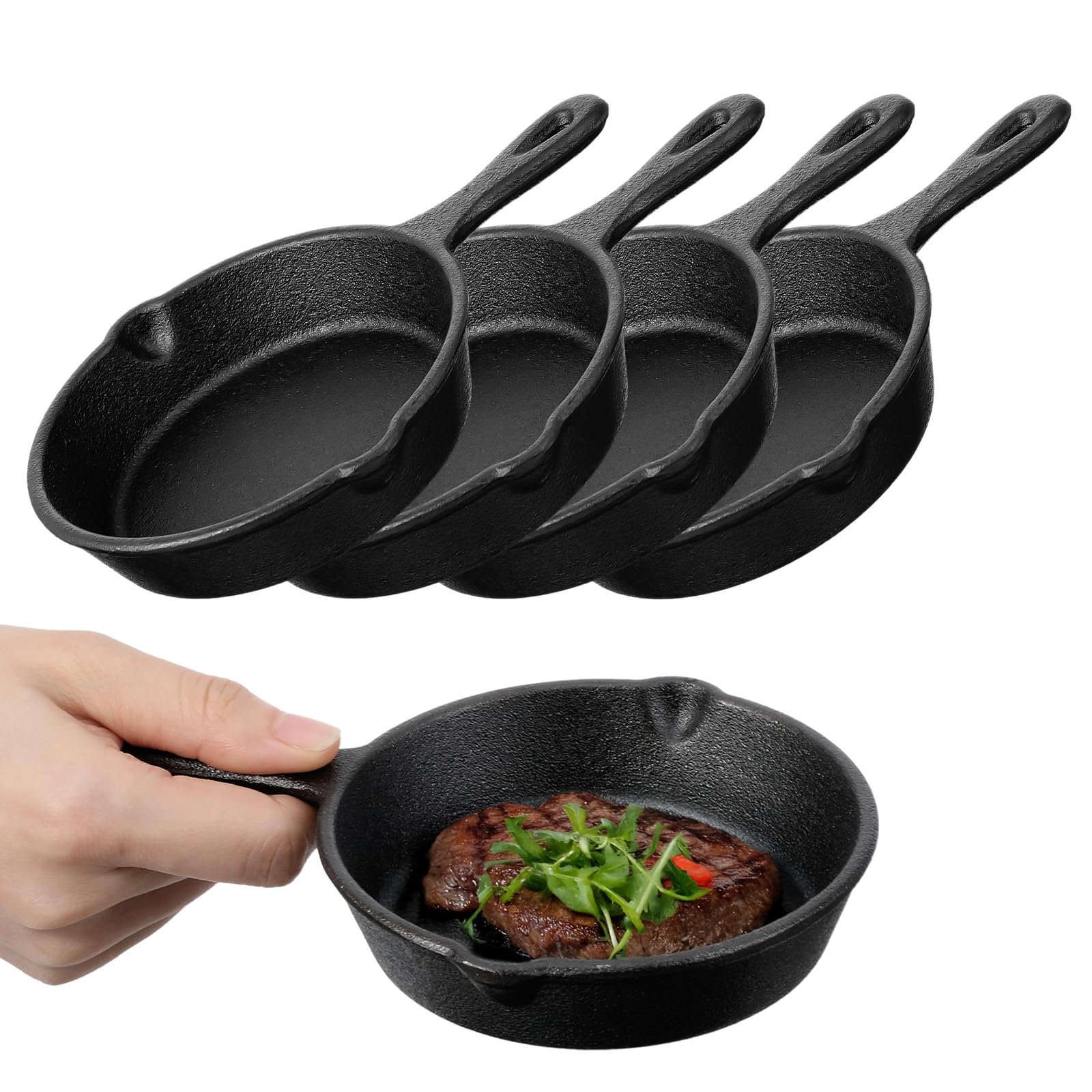 APLZGMG 4 Pack Small Cast Iron Skillets, 4Inch Mini Frying Pans with Double Drip Spouts, Nonstick Mini Cast Iron Pan with Handl