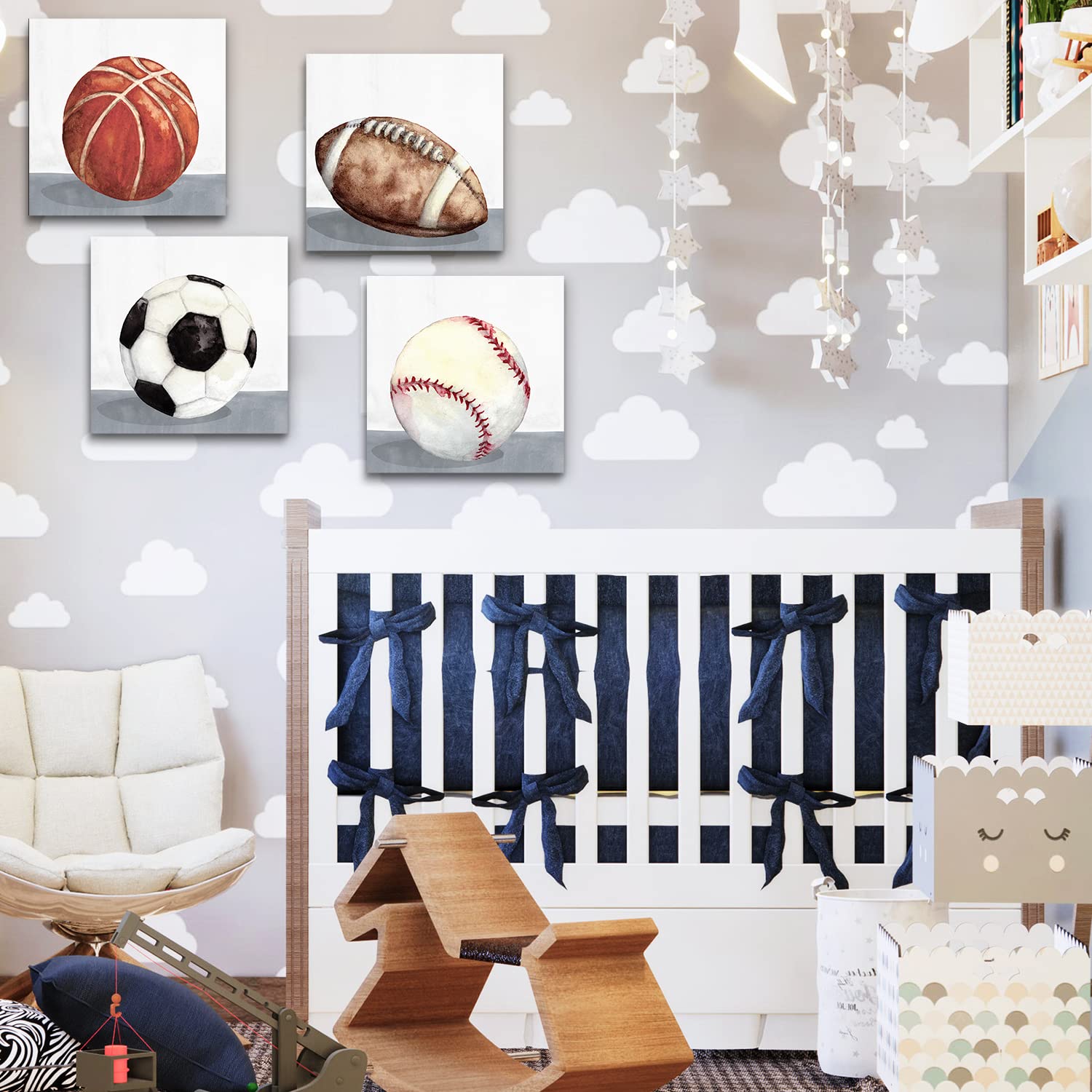 Boys Room Wall Decor Sports Decor For Boys Bedroom Rustic Soccer Football Baseball Basketball Canvas Pictures Kids Wall Art Vint