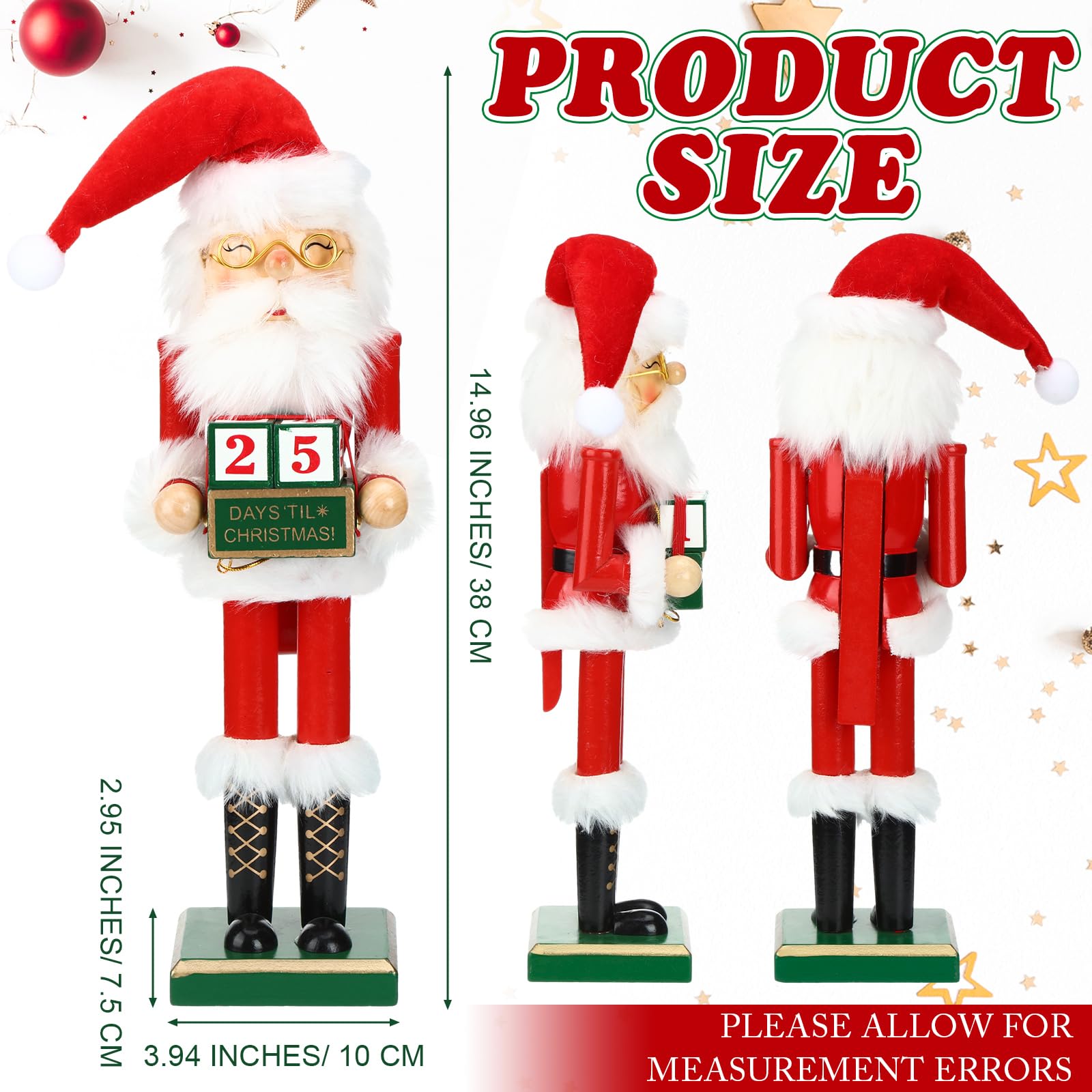 Karenhi Christmas Wooden Nutcracker 15 Inch Traditional Nutcracker Festive Christmas Decor for Xmas Party Shelves and Tables(Chr