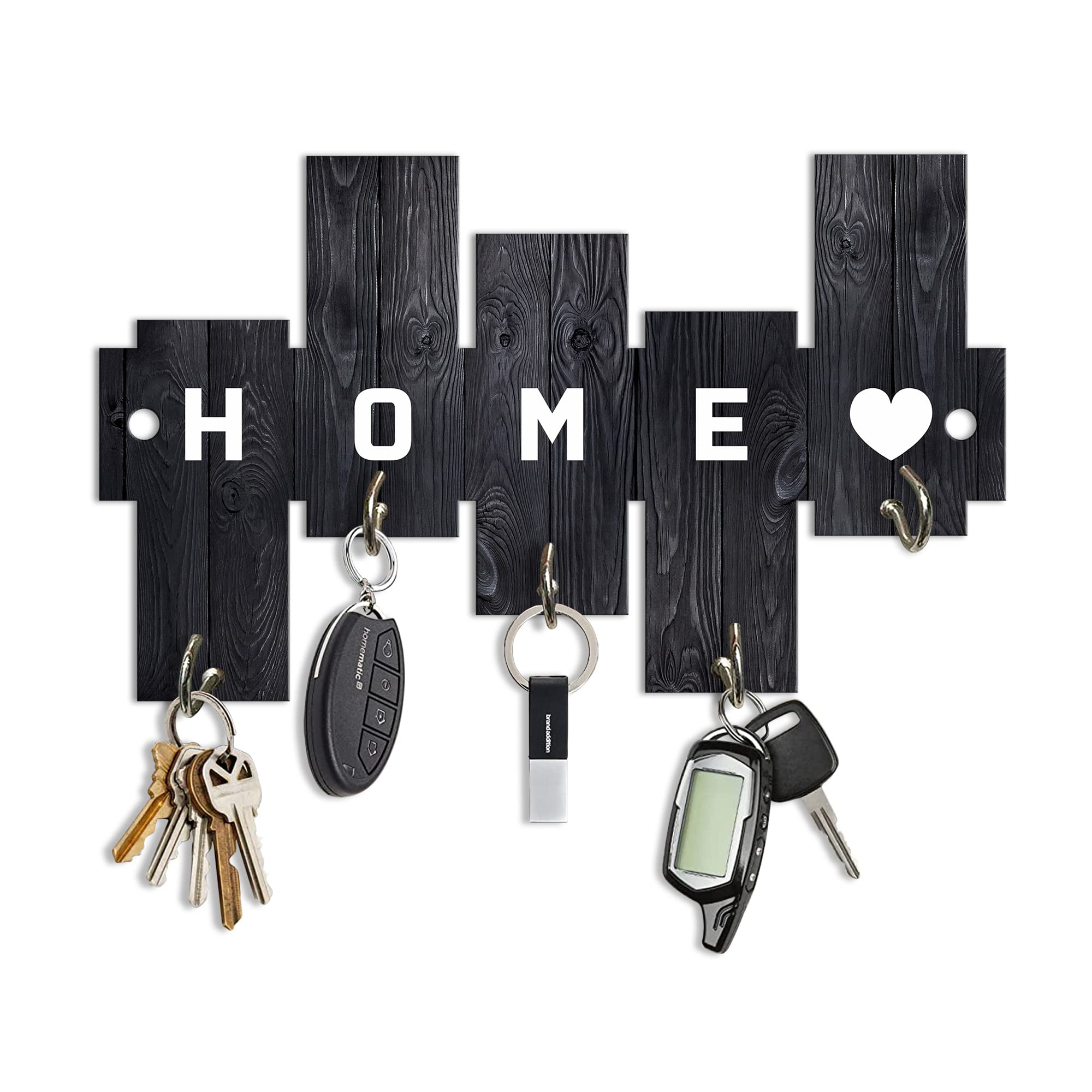 Artvibes Unique Stylish Wooden Key Holder for Wall Decor with Stylish Stainless Steel 5 Hooks Beautiful Key Organizer for Home D