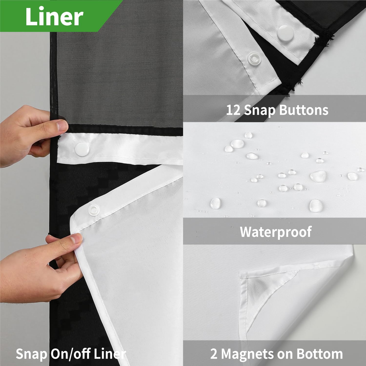 Eachope Long No Hook Tufted Chevron Striped Shower Curtain With Snap-In Fabric Liner Set-71Wx80H(78H),Black Hotel Grade Boho Sty