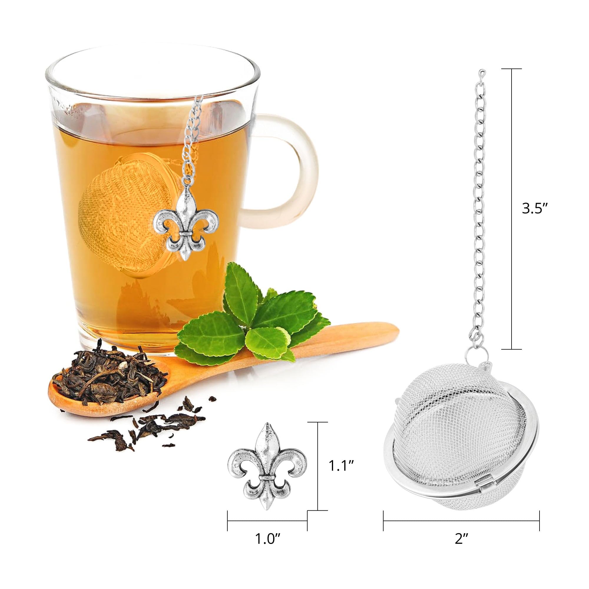 Tea Infusers Tea Ball With Zinc Alloy Fleur-De-Lis Charm Supreme Housewares 18/8 Stainless Steel 2 Inch Mesh Tea Ball Infuser Te