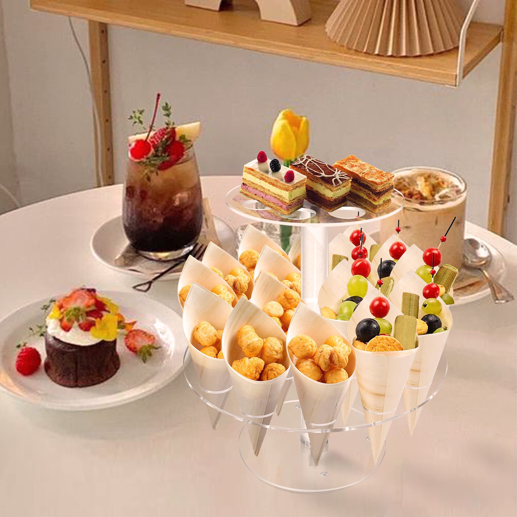 Toopilat Ice Cream Cone Holder,2-Tier Acrylic Ice Cream Stand.Acrylic Ice Cream Cone Holder Stand With 24 Holes Waffle Cone Disp