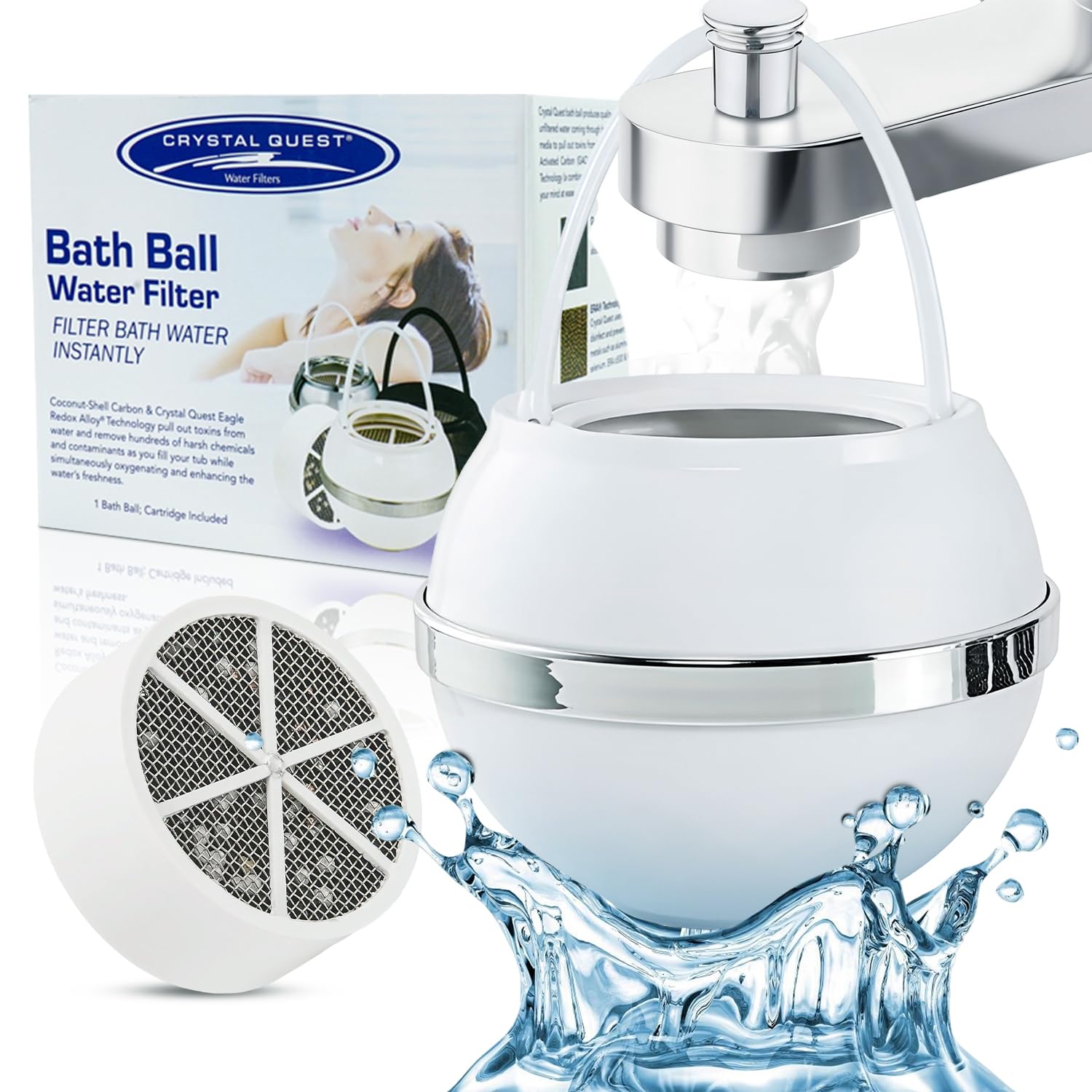 Crystal Quest White Bath Ball Filter  Removes Hundreds of Contaminants for Softer  Smoother Skin  BPA Free  2 500 Gallons of Filtration