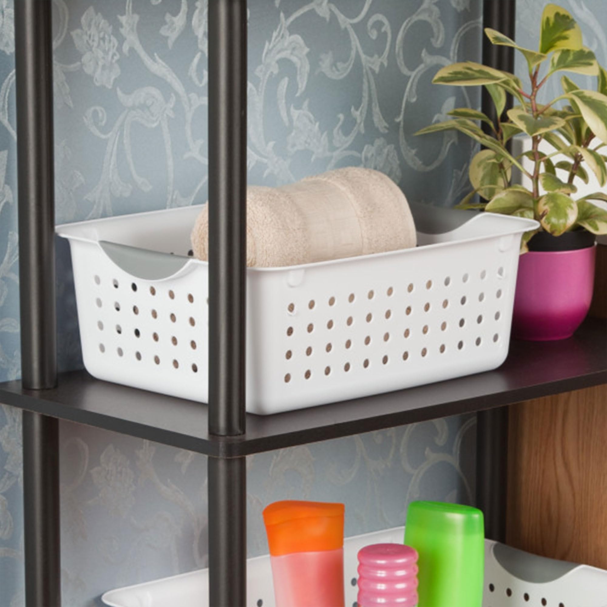 Sterilite 6-Pack Plastic Ultra Basket Storage Bins, Medium Organizing Box, White