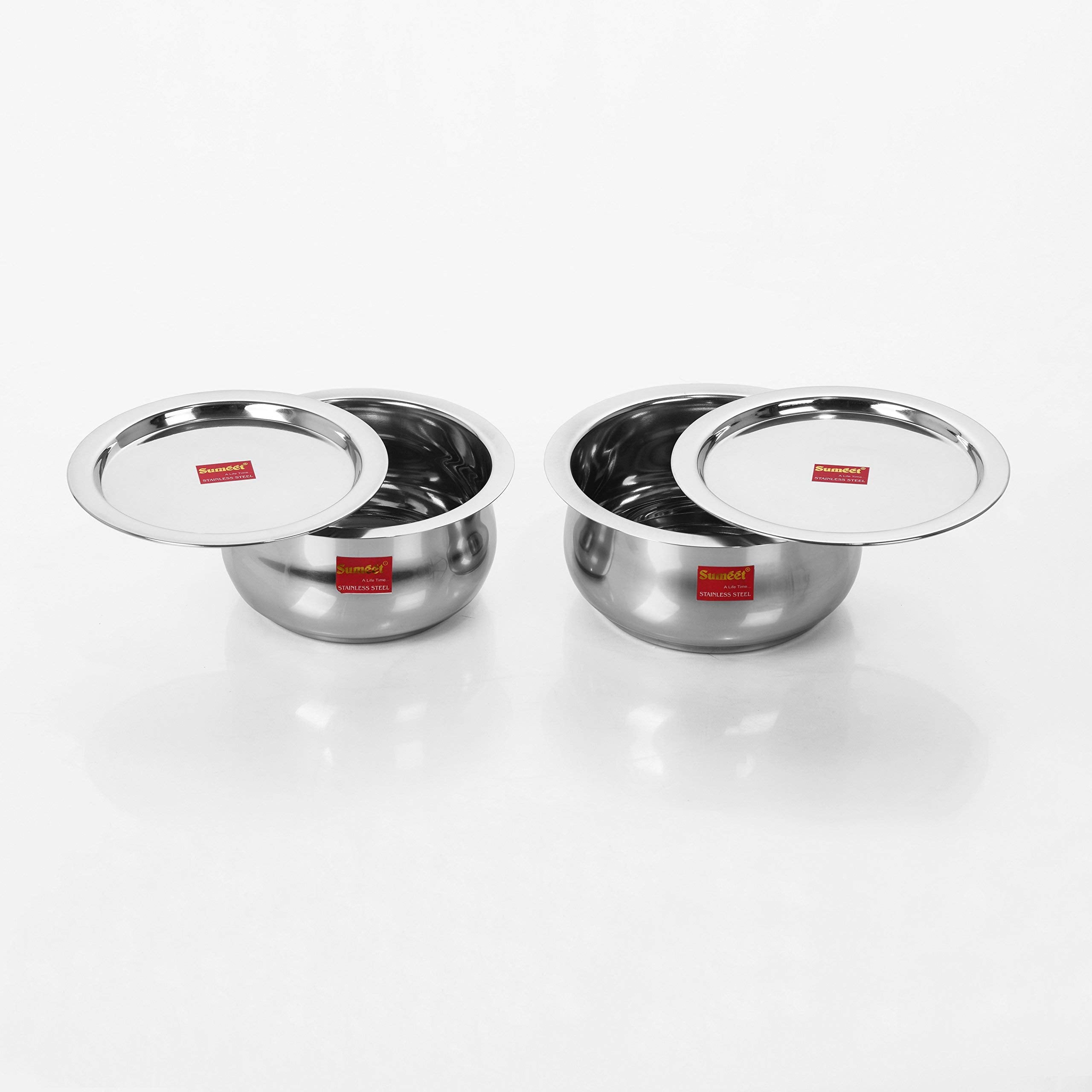 Sumeet 2 Pcs Stainless Steel Induction & Gas Stove Friendly Belly Shape Container Set/Tope/Cookware Set With Lids Size No.12 & N