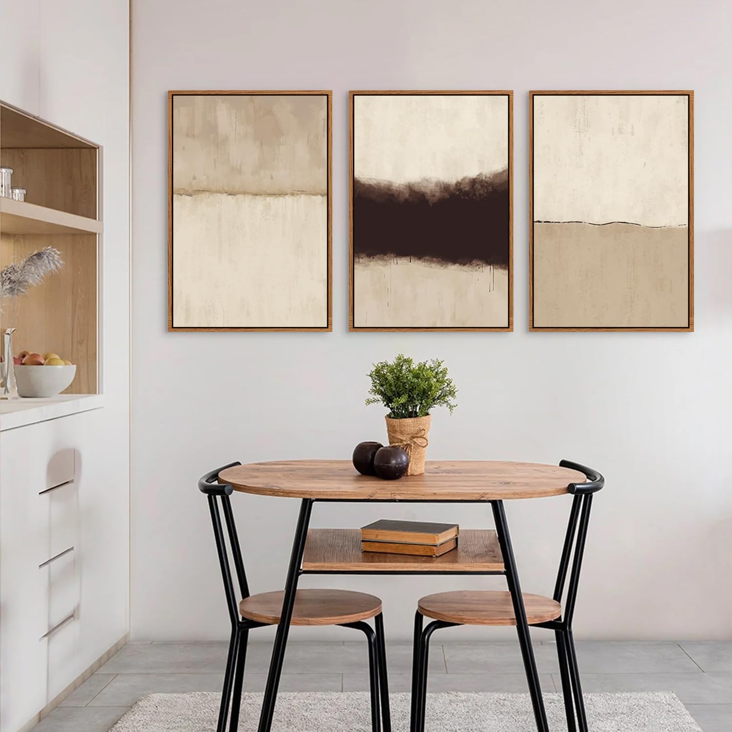 Chditb Large Abstract Framed Canvas Wall Art Set, Modern Neutral Wall Decor, Minimalist Textured Wall Painting, Beige Black Art