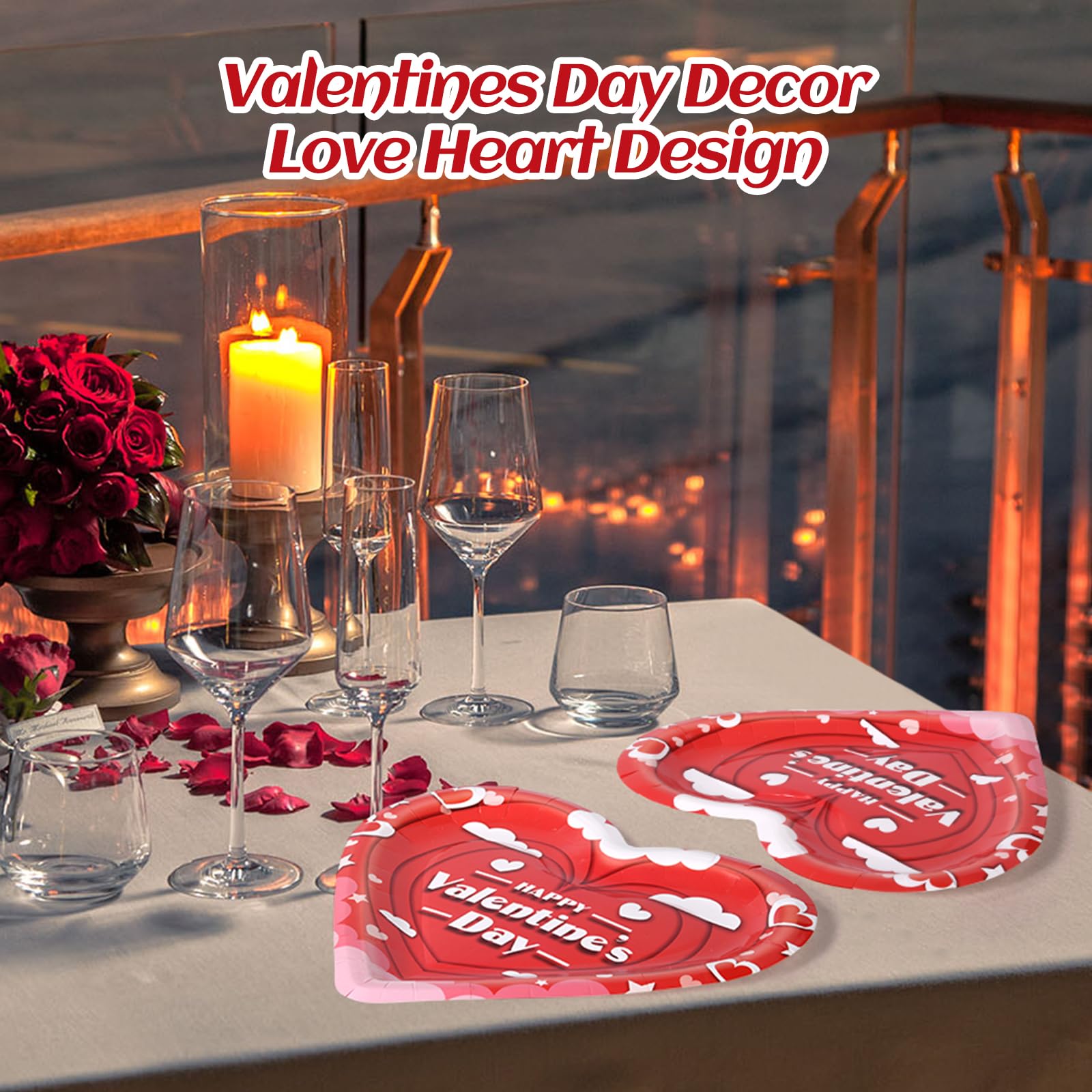 Ktcnmer Happy Valentines Day Paper Plates Red Heart Shape Disposable Plates Decorative Dinner Dessert Plates For Wedding Anniver