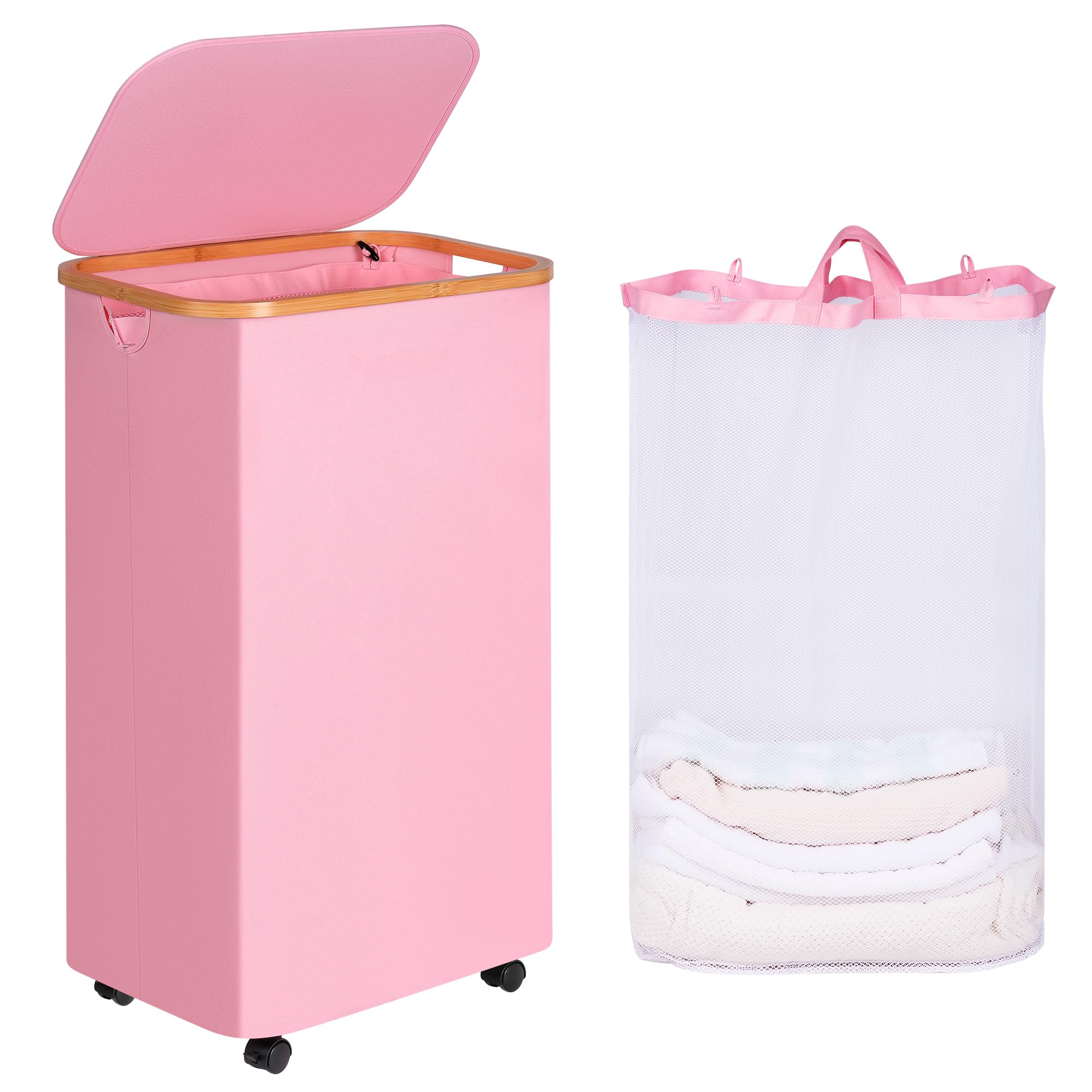 Iegrow Laundry Basket With Wheels, 110L Clothes Hamper For Laundry, Laundry Hamper With Lid And Inner Bag, For Laundry Room, Bed