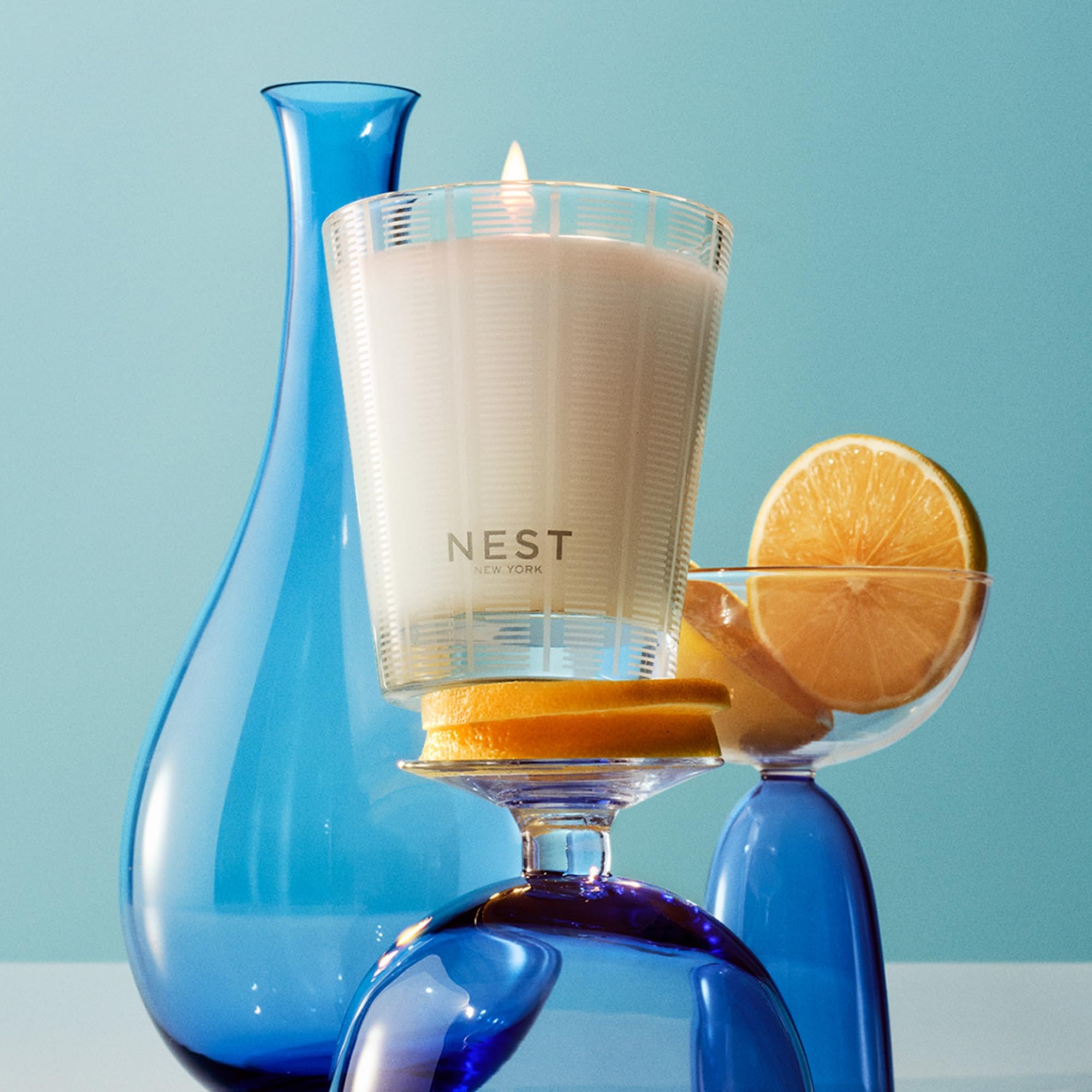 NEST New York Scented Candle, Amalfi Lemon & Mint, 8.1 oz, White, Up to 60-Hour Burn Time, Reusable Glass Vessel, Model NEST01