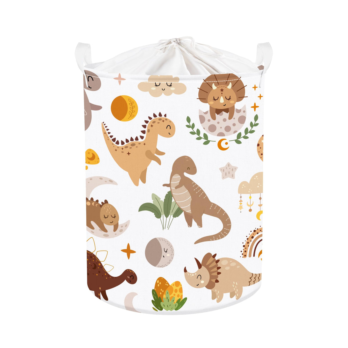 Clastyle 45L Large Boho Dinosaur Boy Book Toy Storage Basket Dino Palm Leaves Clothes Laundry Hamper For Kid Room Nursery, Brown