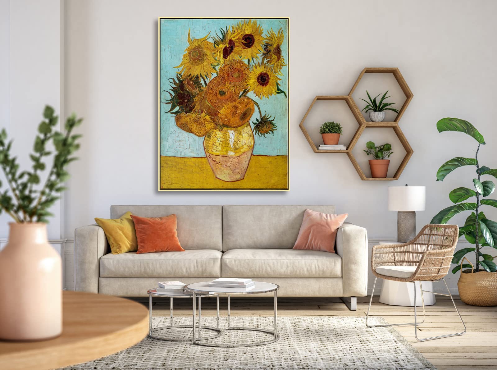 Wieco Art Large Framed Canvas Wall Art Sunflower By Vincent Van Gogh Oil Paintings Reproduction Abstract Wall Decorations For Li