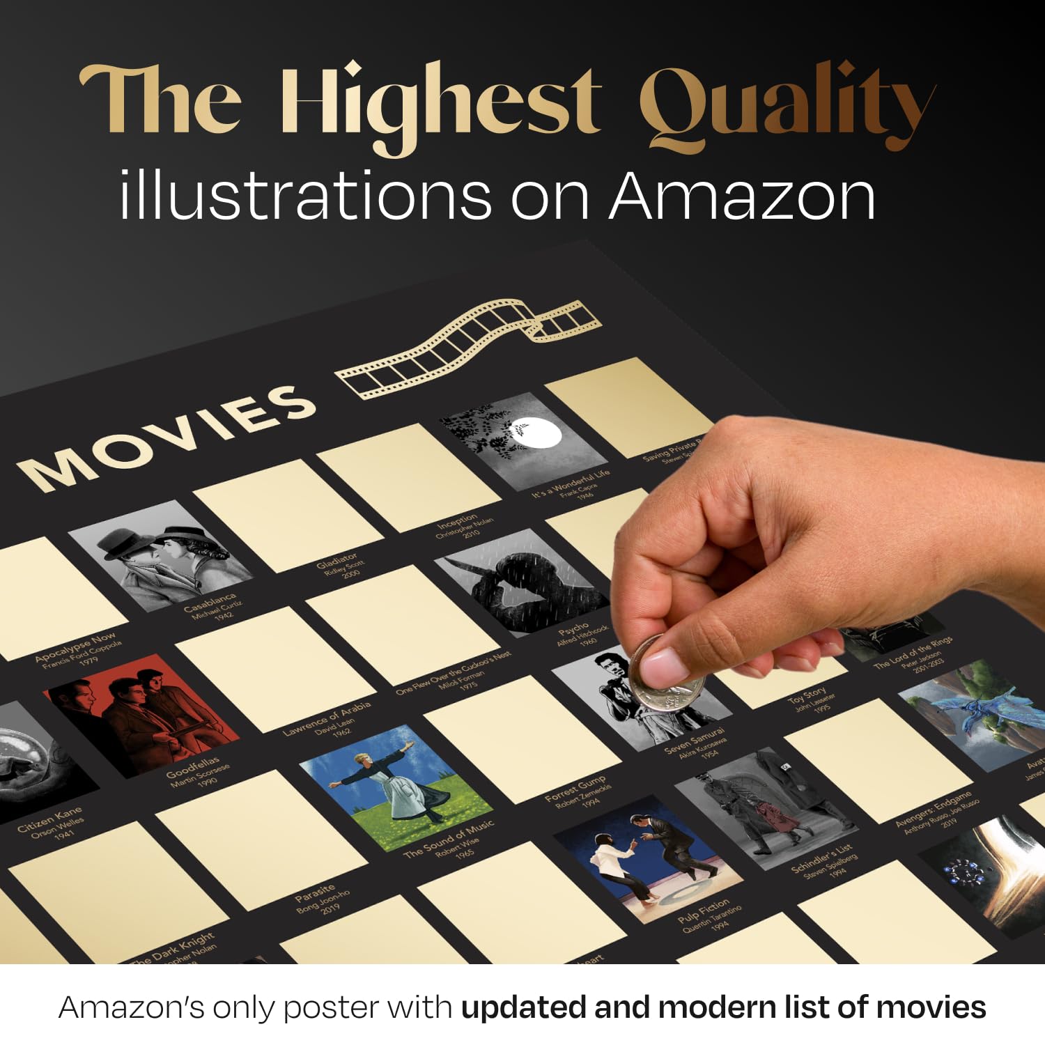 Premium Top 100 Movies Scratch Off Poster - Stunning Art By Hand With Movies From Top Databases - 16.5''X23.4'' Movie Bucket Lis