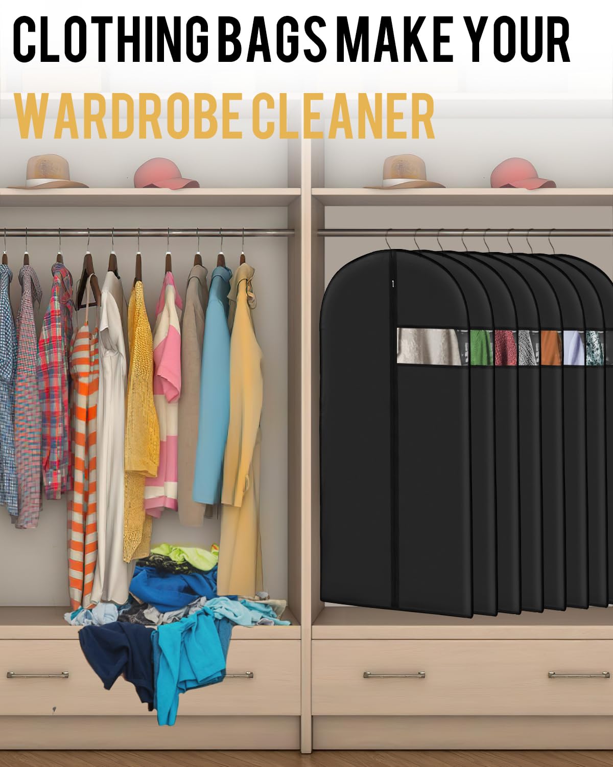 Garment Bags For Hanging Clothes (43'' X 24'' Set Of 10) Zipper Suit Bags For Travel With Clear Window Durable Peva Dress Bags