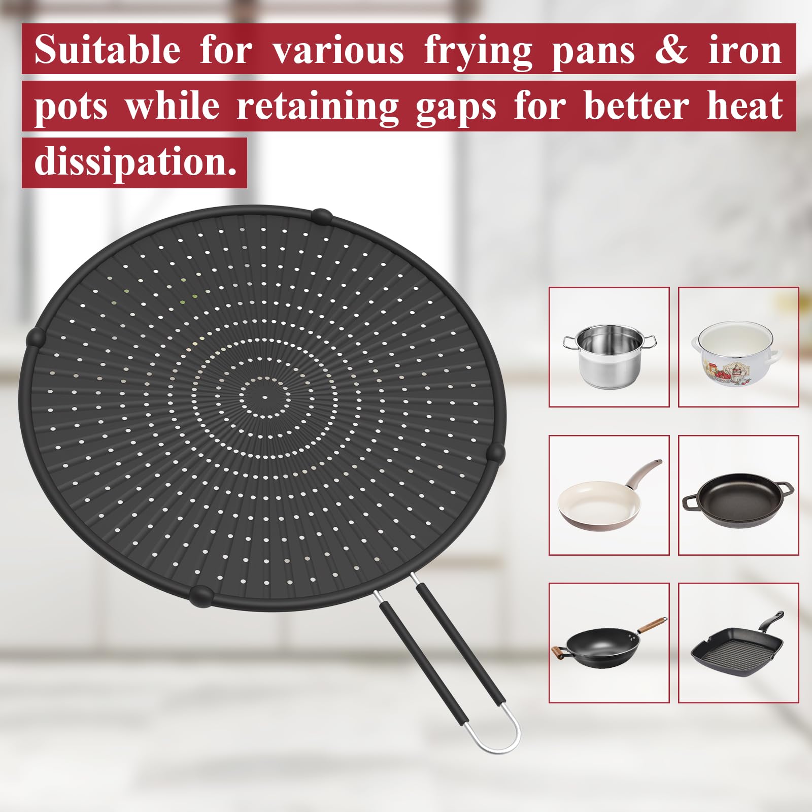 Inyou Silicone Splatter Screen For Frying Pan Suitable For 13 Pans, Multi-Use Grease Splatter Guard Heat Resistant To Hot Oil Fo