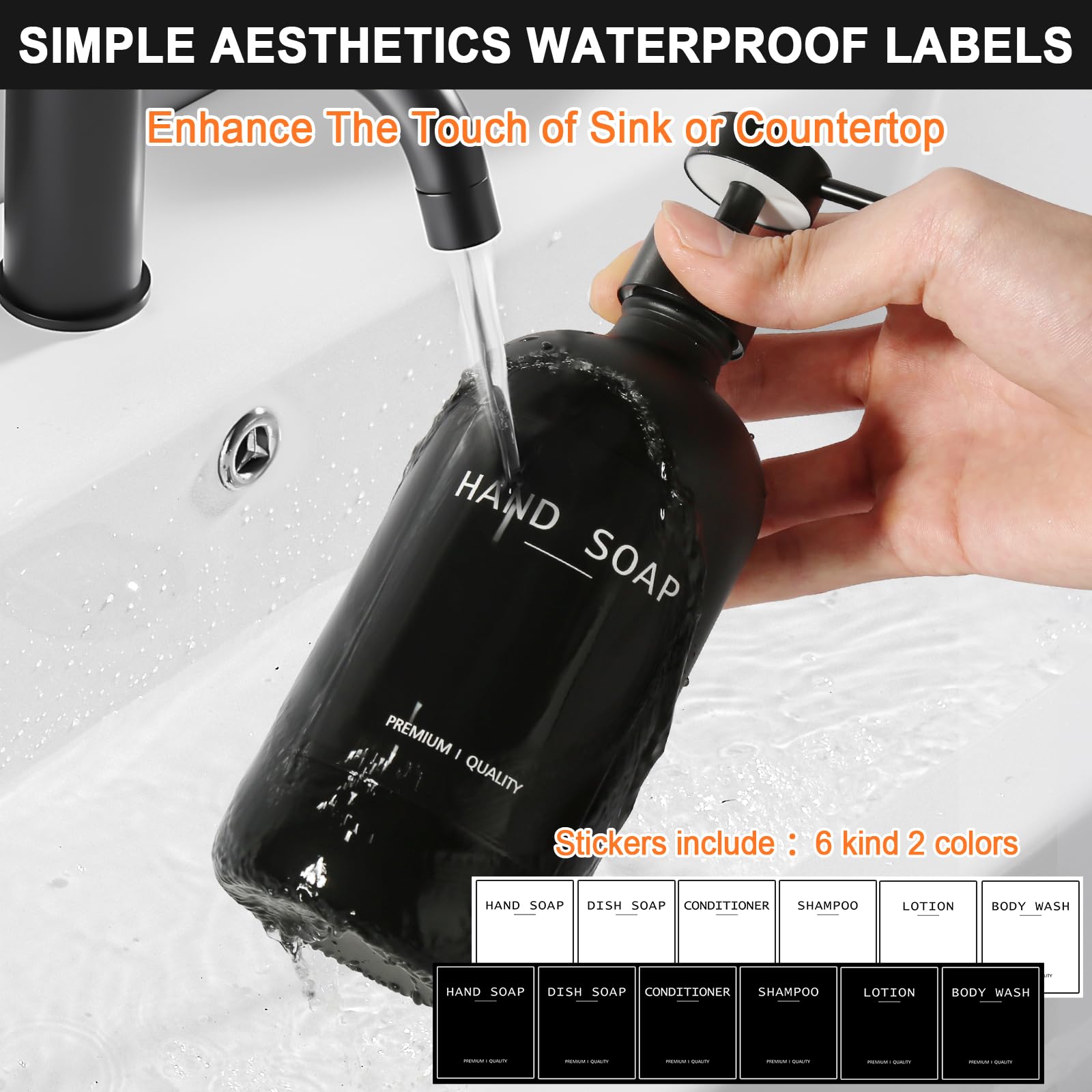 Black Glass Soap Dispenser With Stainless Steel Pump, Kitchen Soap Dispenser Set For Kitchen, Matte Black Hand Dish Soap Dispens