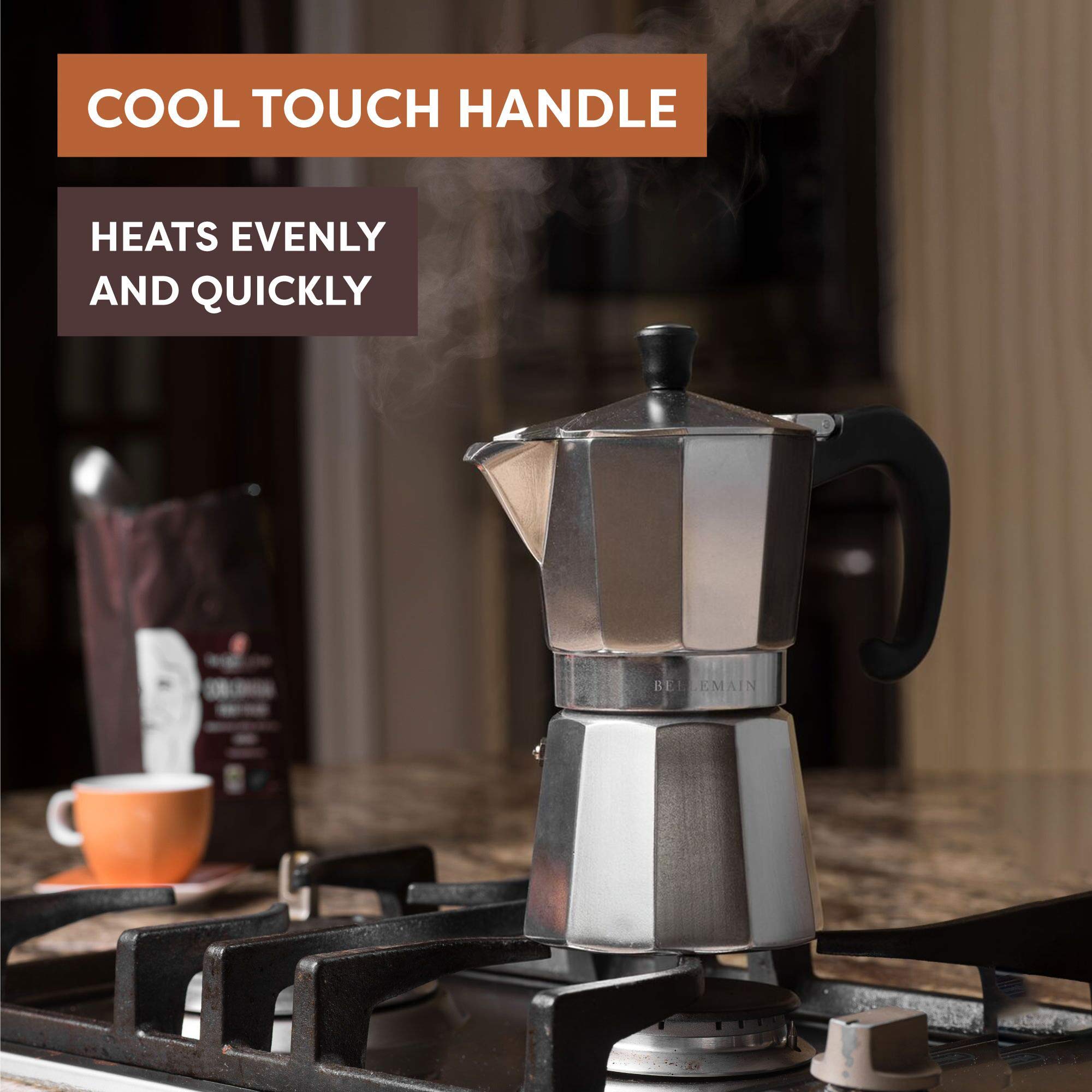 Bellemain Stovetop Espresso Maker Moka Pot (Silver, 6 Cup)