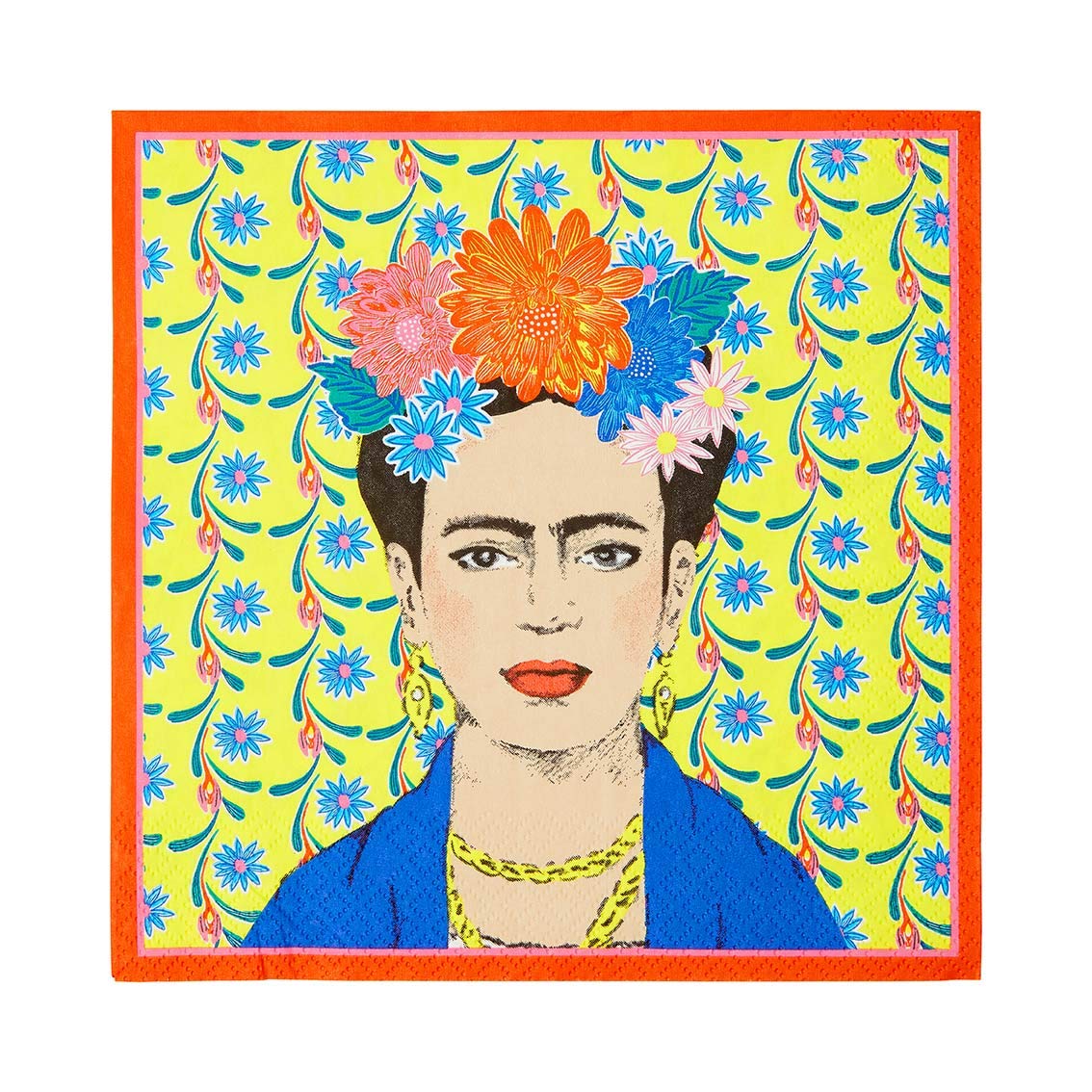 Yellow Frida Kahlo Print Paper Napkins  Disposable Serviettes, Tableware For Indoor Or Outdoor Dining, Mexican Fiesta Decoration