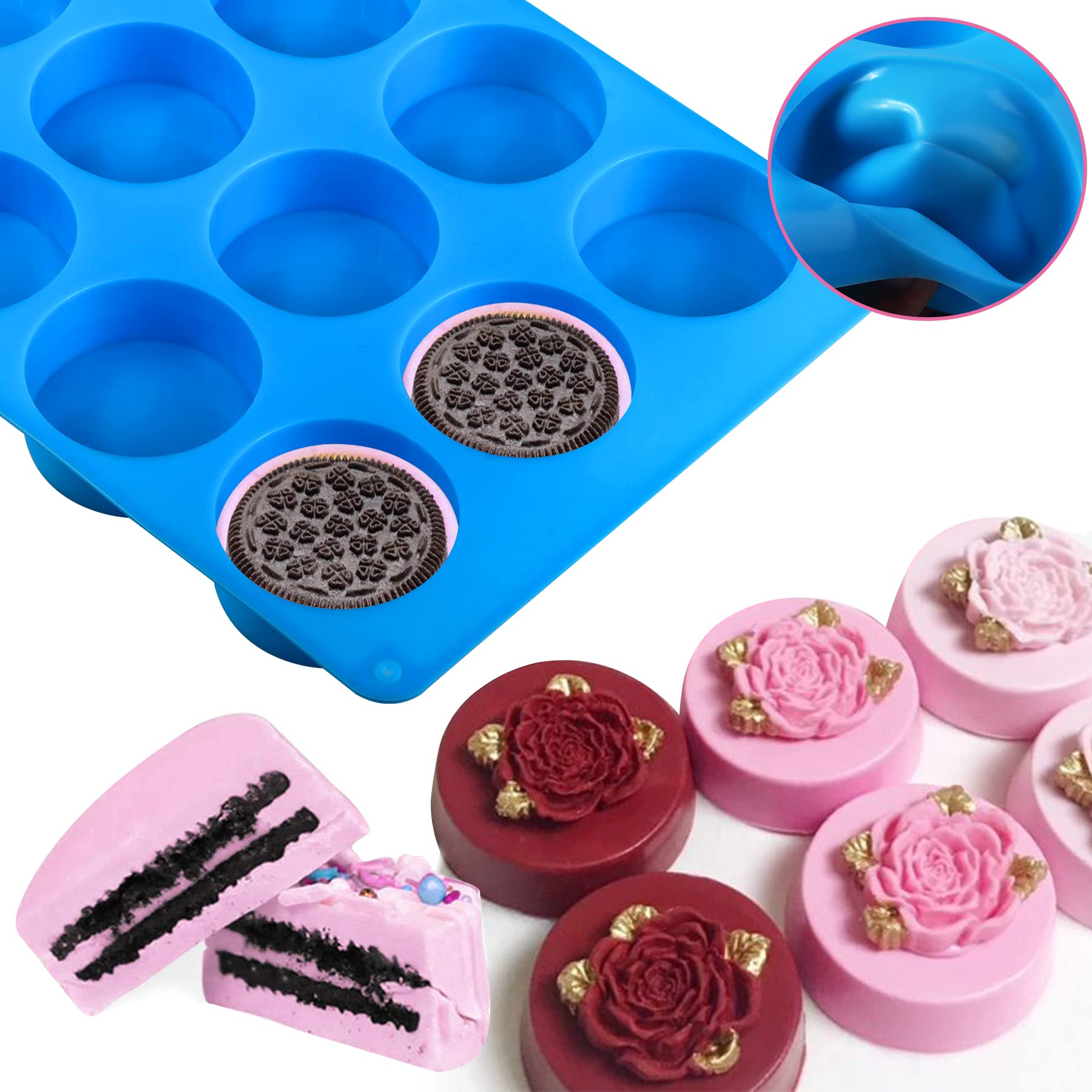 Sidosir 3Pcs Silicone Mold for Oreo Cookie Chocolate  12-Cavity Round Cylinder Chocolate Cover Molds for Candy  Silicone Baking Molds for Mini Cakes  Jelly
